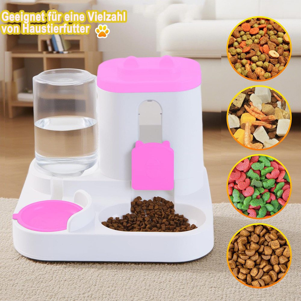 Ledander Futterspender Futterautomat Wasser,2 in 1, großer Wasserspender Futterspender, für kleine und mittelgroße Hunde, Katzen, Welpen und Kätzchen