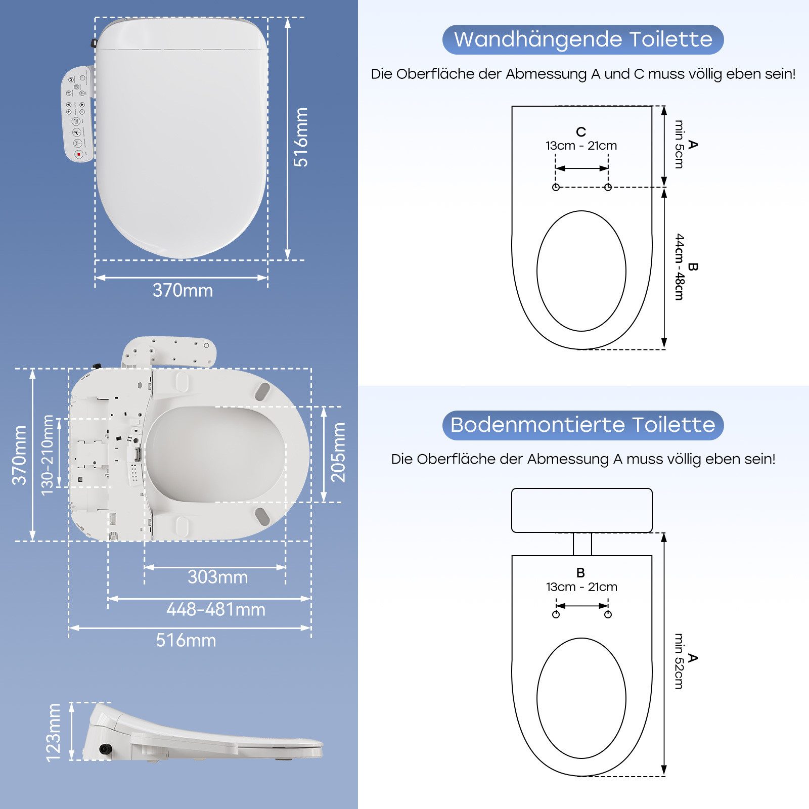 HOROW Dusch-WC-Sitz Smart Toilettensitz WC Bidet mit Düse, Elektrischer Dusch WC Sitz (WC Sitz, Toilettensitz), Absenkautomatik, zurReinigung abnehmbar – Bild 3 von 5