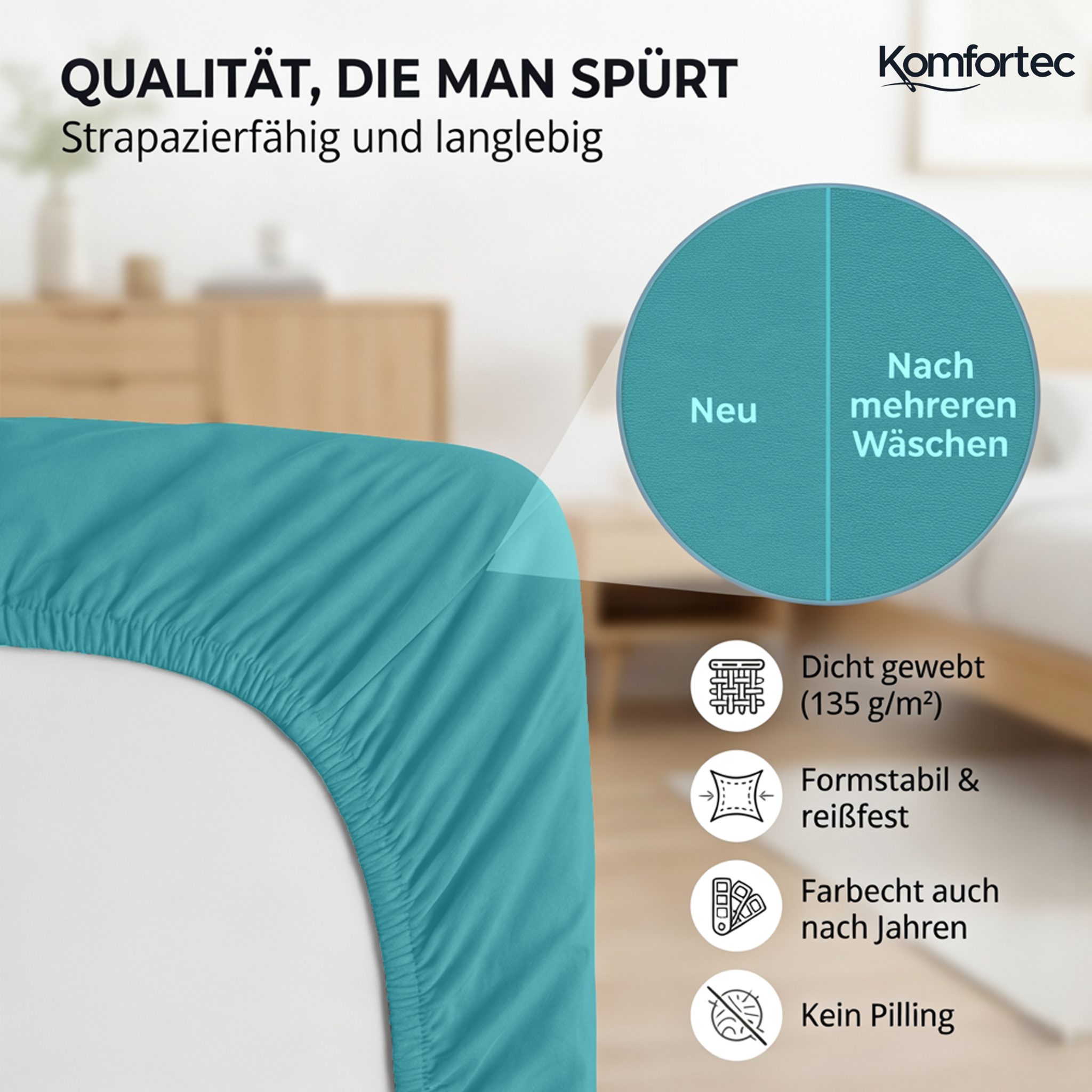 Komfortec Spannbettlaken Jersey Spannbettuch, 90x200, 140x200, 160x200, 180x200 oder 200x200 cm, 100% Baumwolle (135 g/m), Gummizug: Rundum, (1 Stück), OEKO-TEX – Bild 5 von 5