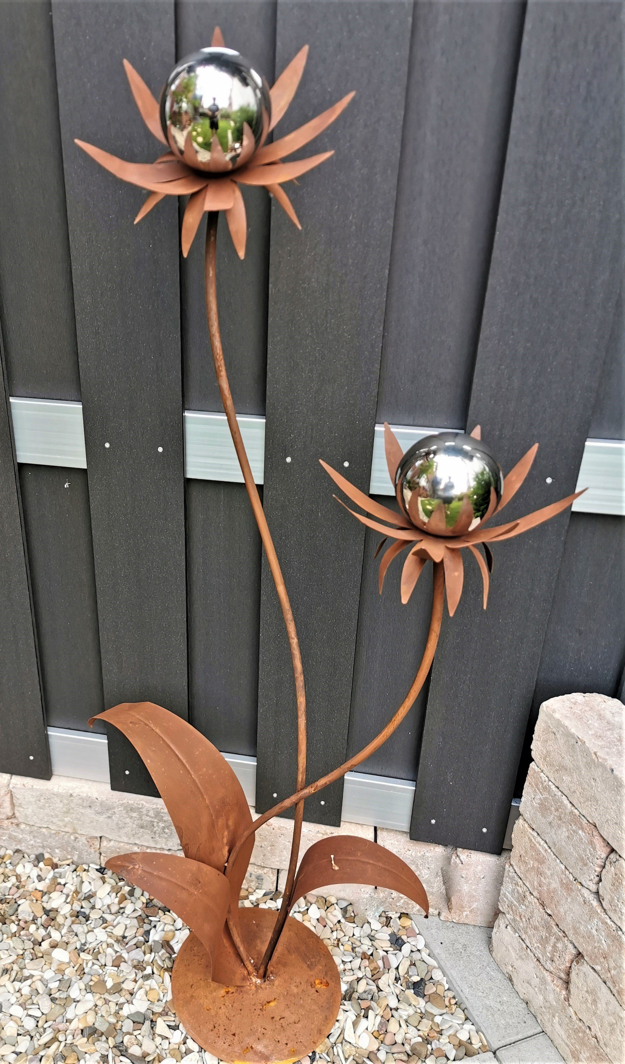 Bocker 120 Garten Skulptur poliert Blume Kugel cm Gartenstecker Edelstahl Garten-Ambiente Corten Milano Cortenstahl Jürgen