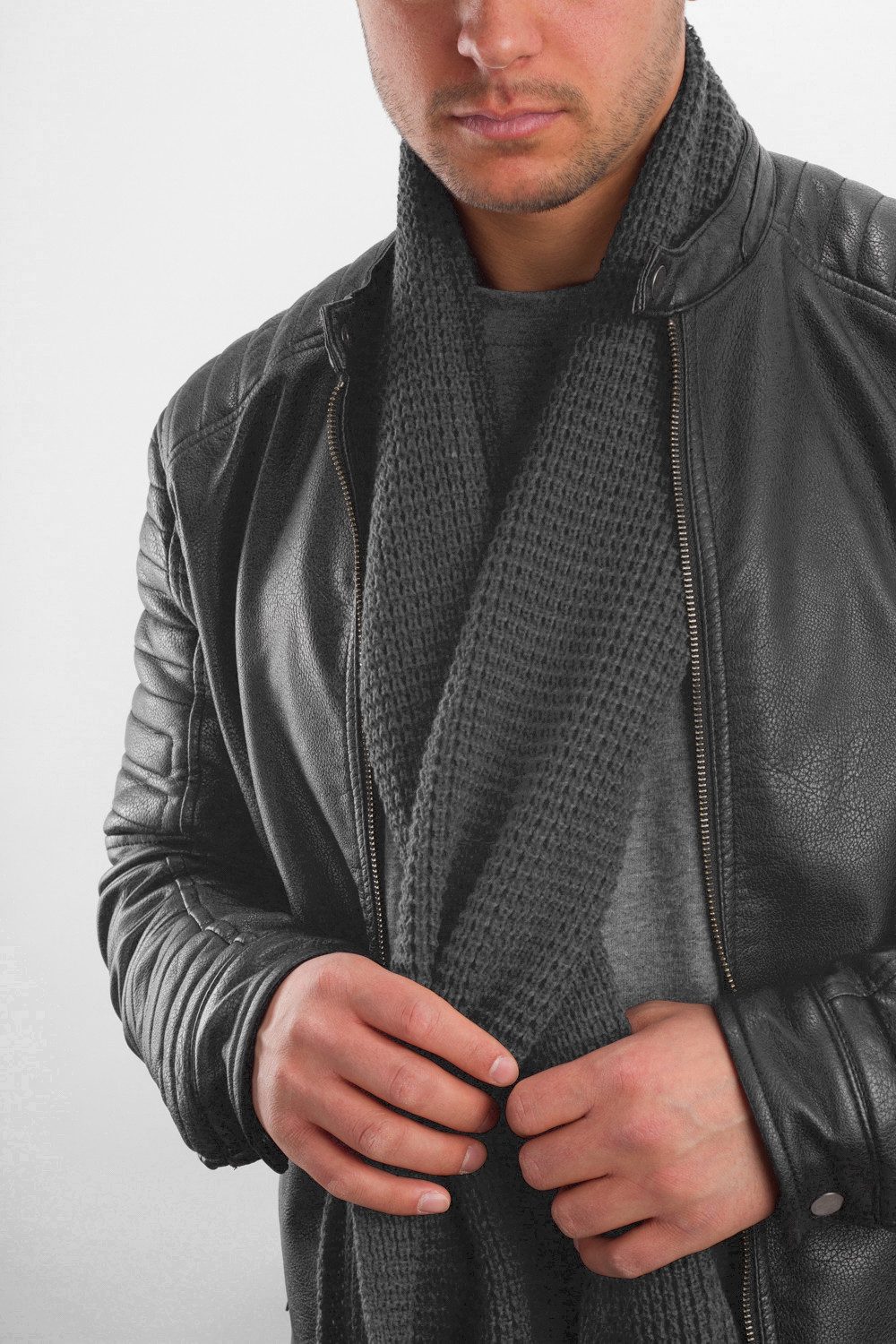 Manufaktur13 Strickschal Rough Scarf - Strickschal, lang, mit Echt-Lederveredelung