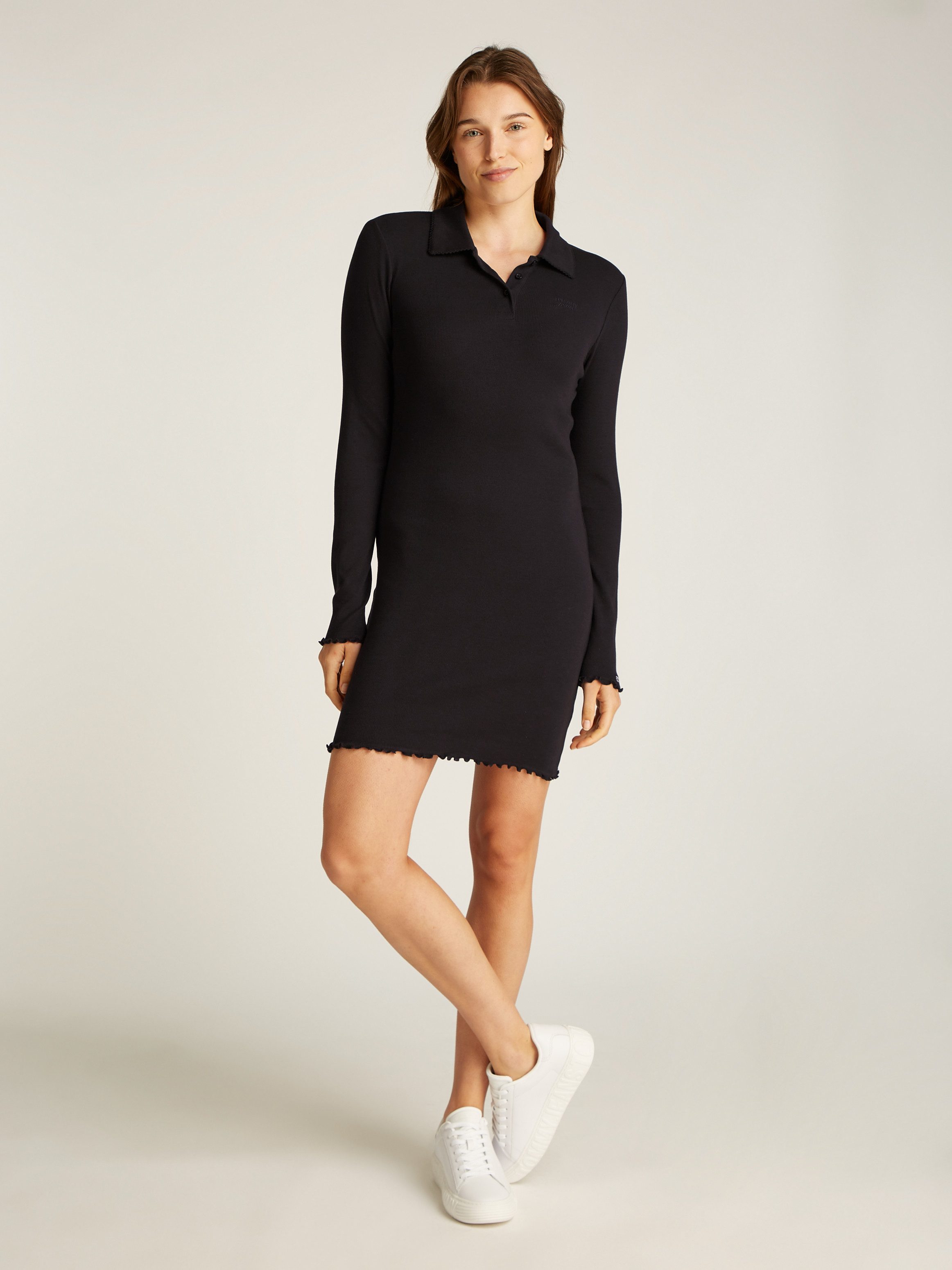 Tommy Jeans Polokleid TJW LS SCALLOP RIB POLO DRESS in Mini-Länge günstig online kaufen