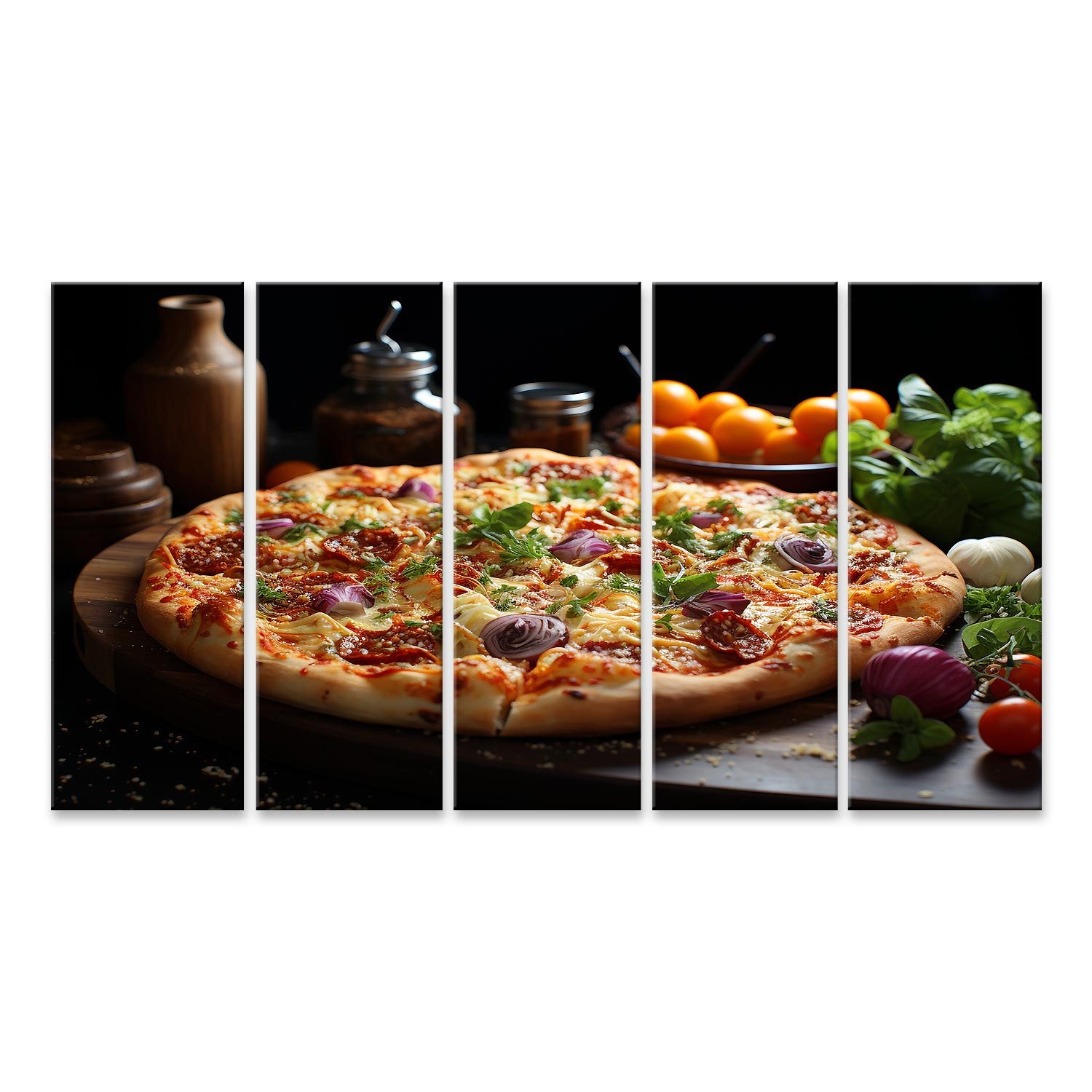 Leinwandbild Lecker Käsig Italienisch Pizza Tisch Fertig Zum Essen Gastro Bilder