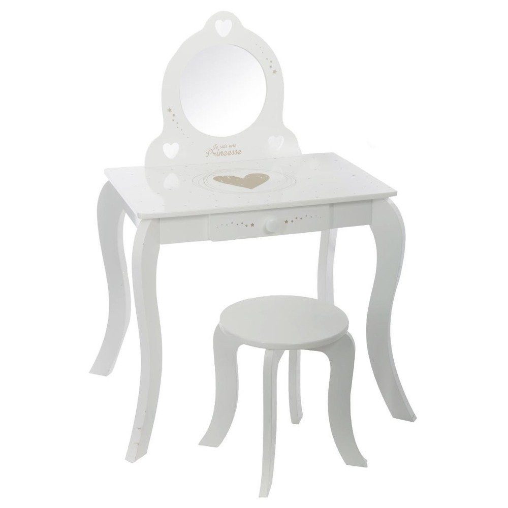 Atmosphera Créateur d'intérieur Kindertisch Tisch mit Spiegel und Hocker, Schminktisch mit einer Schublade, weiß
