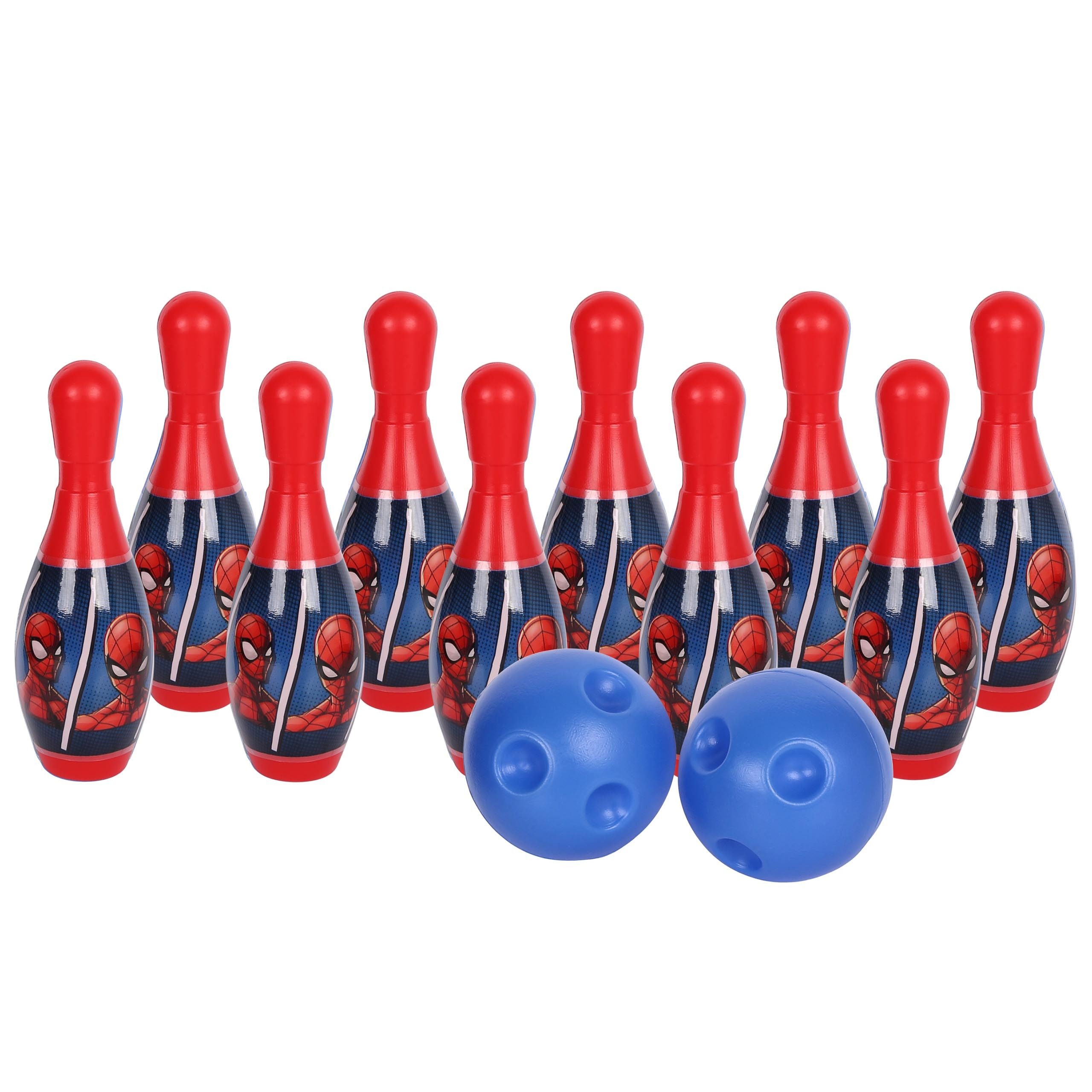 MARVEL Spielesammlung MARVEL Spider-Man Bowling Set Kinder, 10 Kegel + 2 Kugeln, 3+