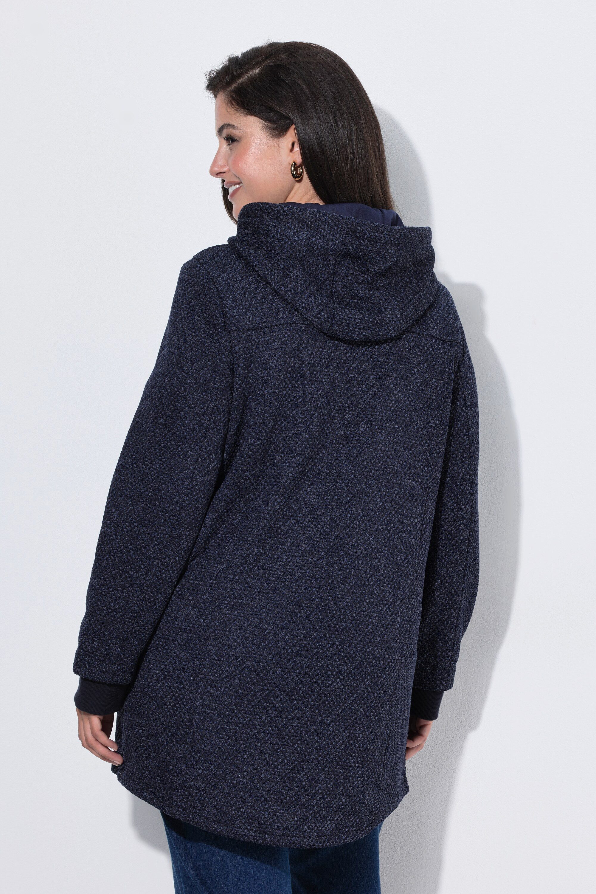Ulla Popken Sommerjacke Strickfleece-Jacke Schriftzug Kapuze Langarm – Bild 3 von 4
