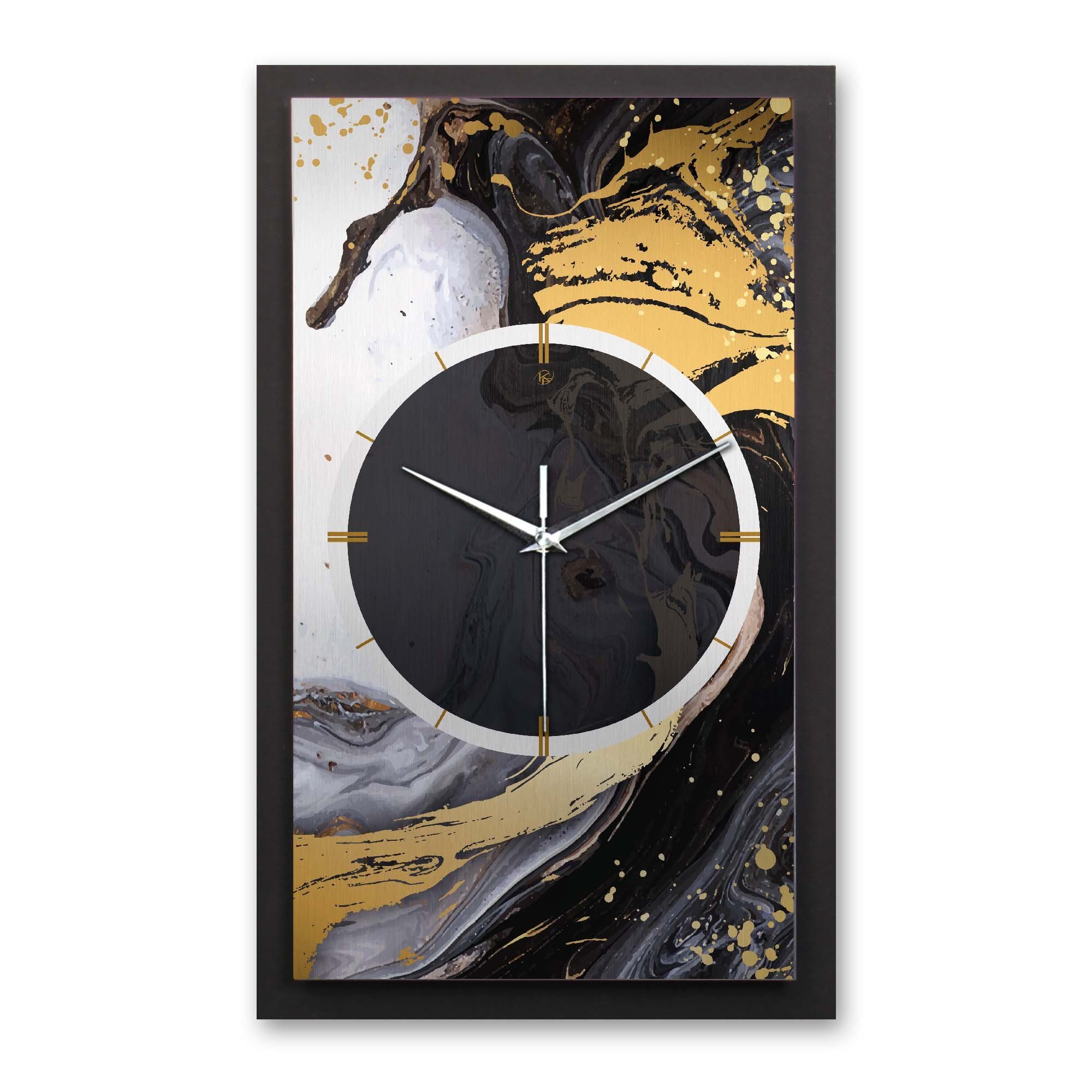 Kreative Feder Wanduhr 3D Designer-Wanduhr Gold & Black Ink (ohne Ticken; Funk- oder Quarzuhrwerk; elegant, außergewöhnlich, modern)