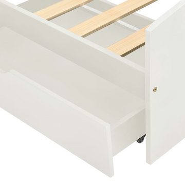 vidaXL Bett Massivholzbett mit 2 Schubladen Weiß Kiefernholz 90x200 cm