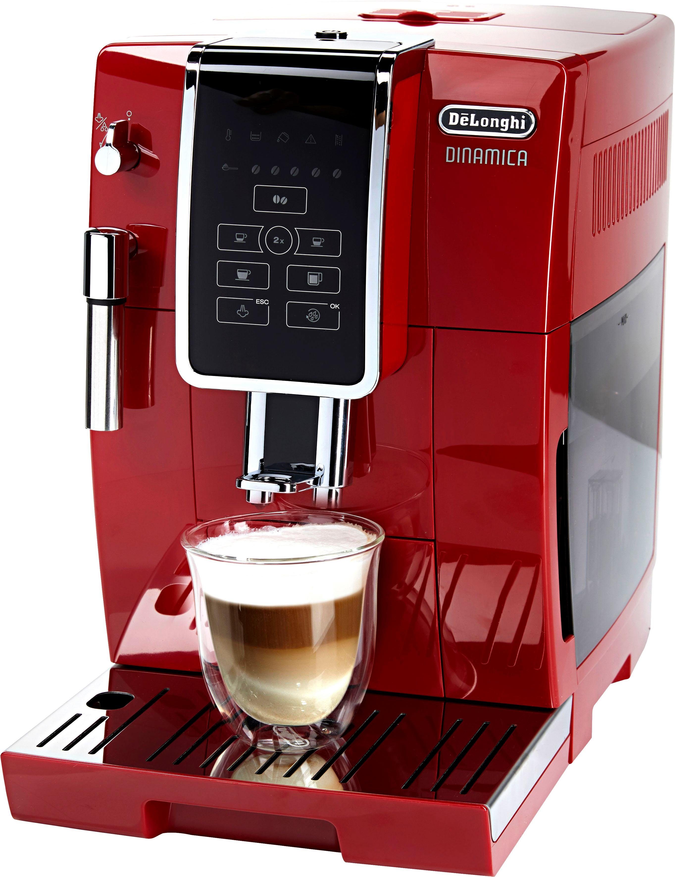 De'Longhi Kaffeevollautomat Dinamica ECAM 358.15.R, Sensor-Bedienfeld, Milchaufschäumdüse, 300 g Bohnenbehälter, automatische Reinigung