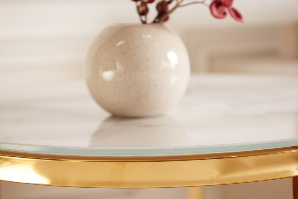 Metall Barock · · · weiß / gold · Beistelltisch · Kristallglas rund Wohnzimmer riess-ambiente 50cm 2-St), Marmor-Dekor (Set, ELEGANCE