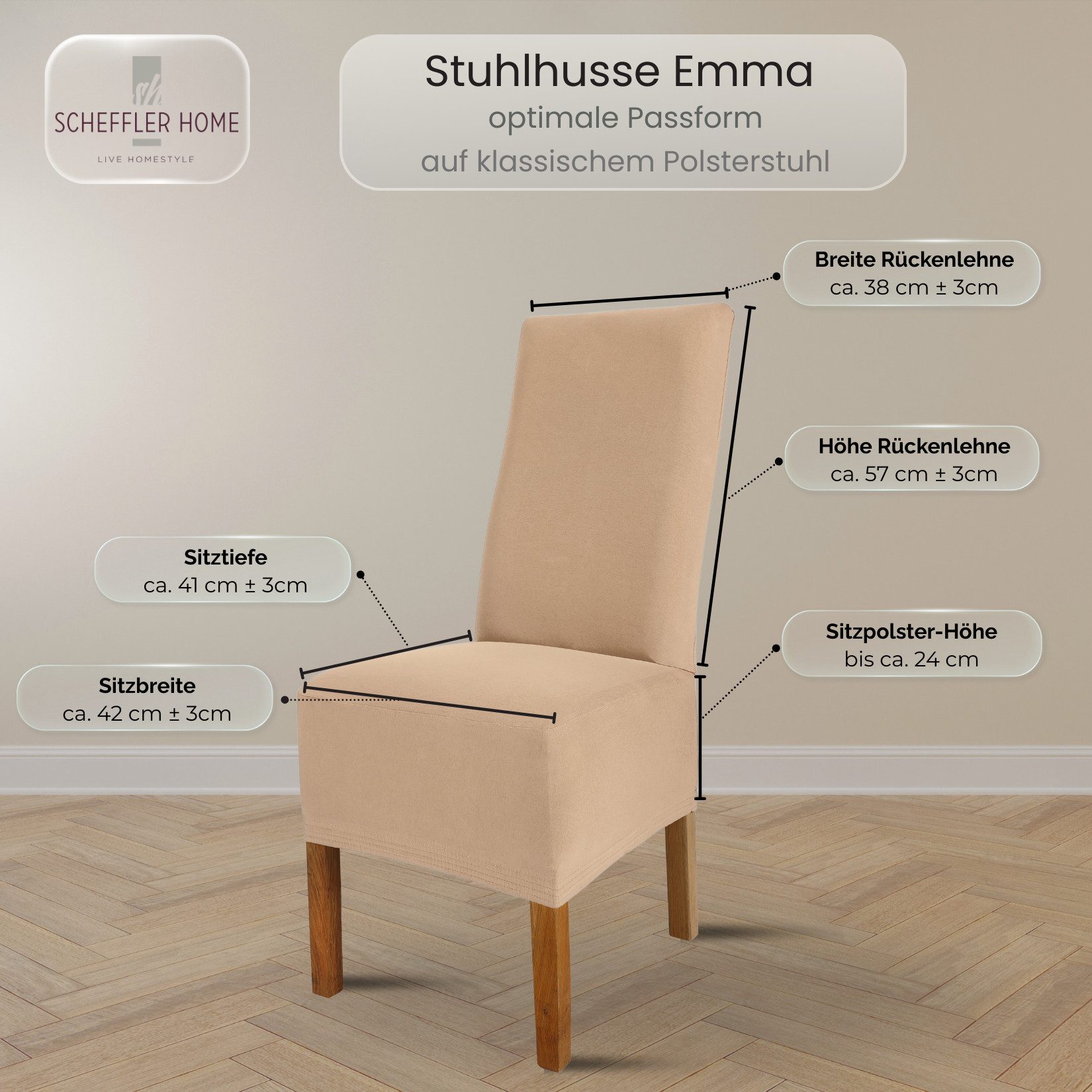 sh SCHEFFLER-HOME LIVE HOMESTYLE Stuhlhusse Moderner Stuhlbezug "Emma" aus elastischer Baumwolle Cottina, abnehmbarer & waschbarer Spannbezug für Stühle – Bild 2 von 5