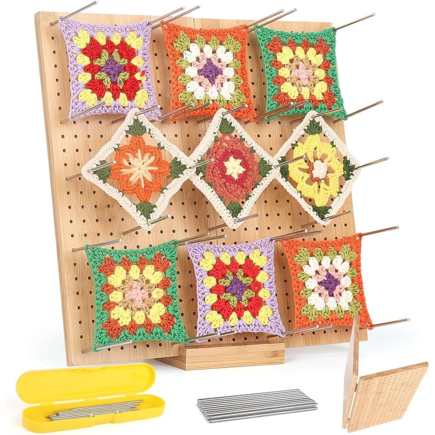 LuxusKollektion Stecknadeln Granny Square Spanner Groß mit Holz-Blocking Board, Edelstahl-Stiften