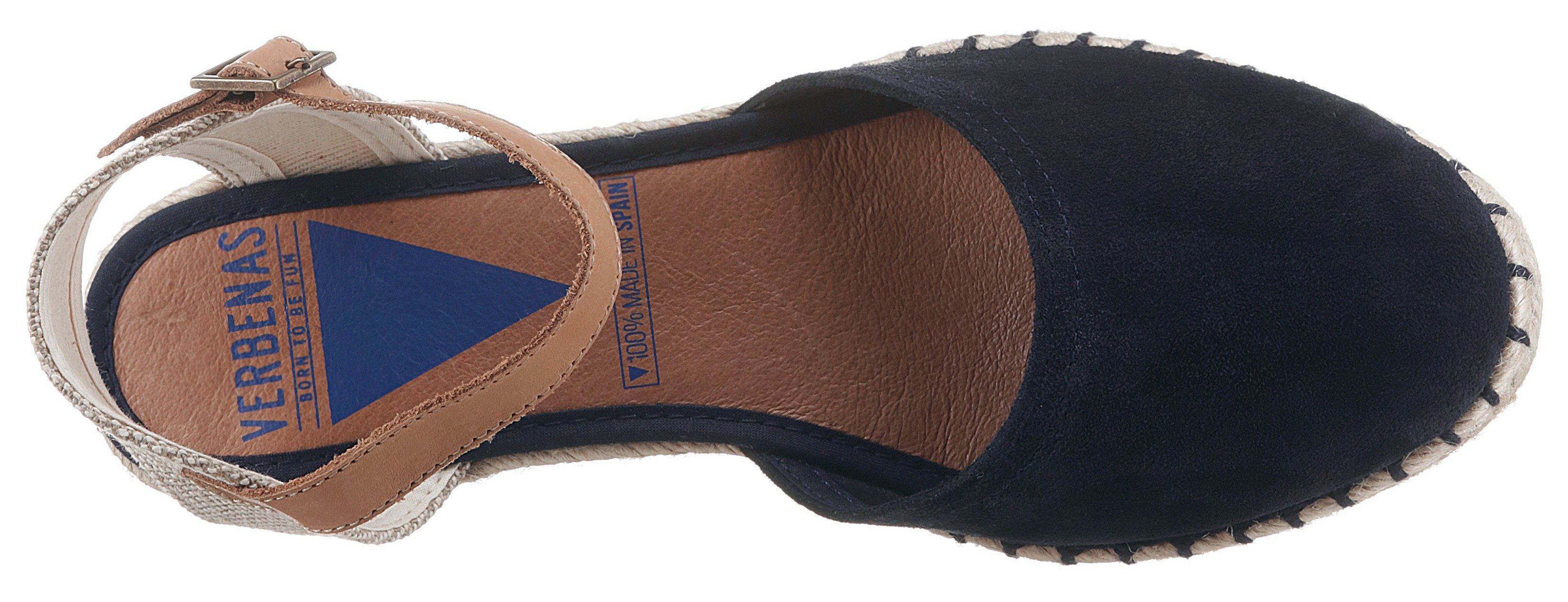 Bast bezogenem dunkelblau VERBENAS mit Keilabsatz Sandalette