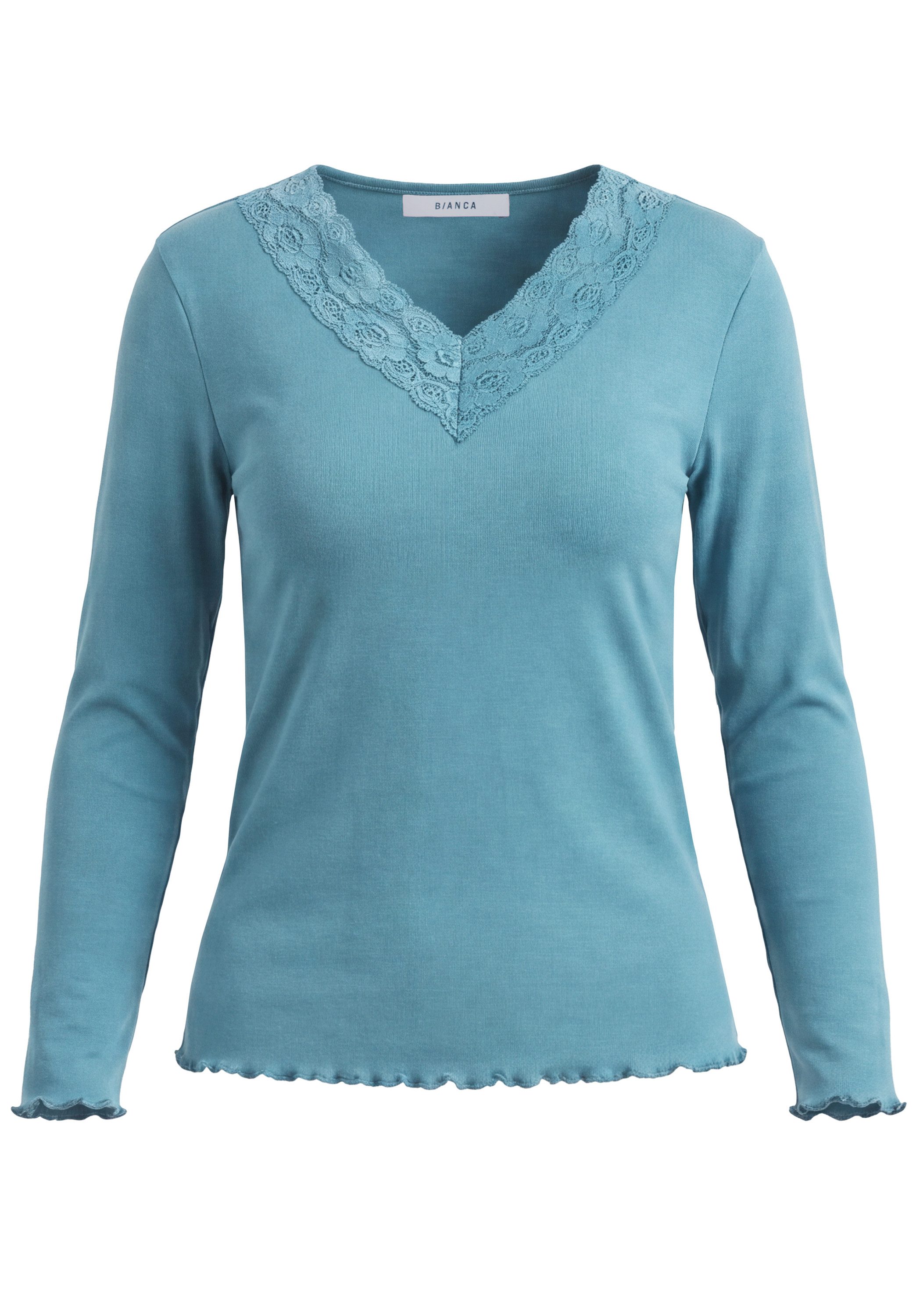 bianca Langarmshirt ENEA mit elegantem Spitzenbesatz