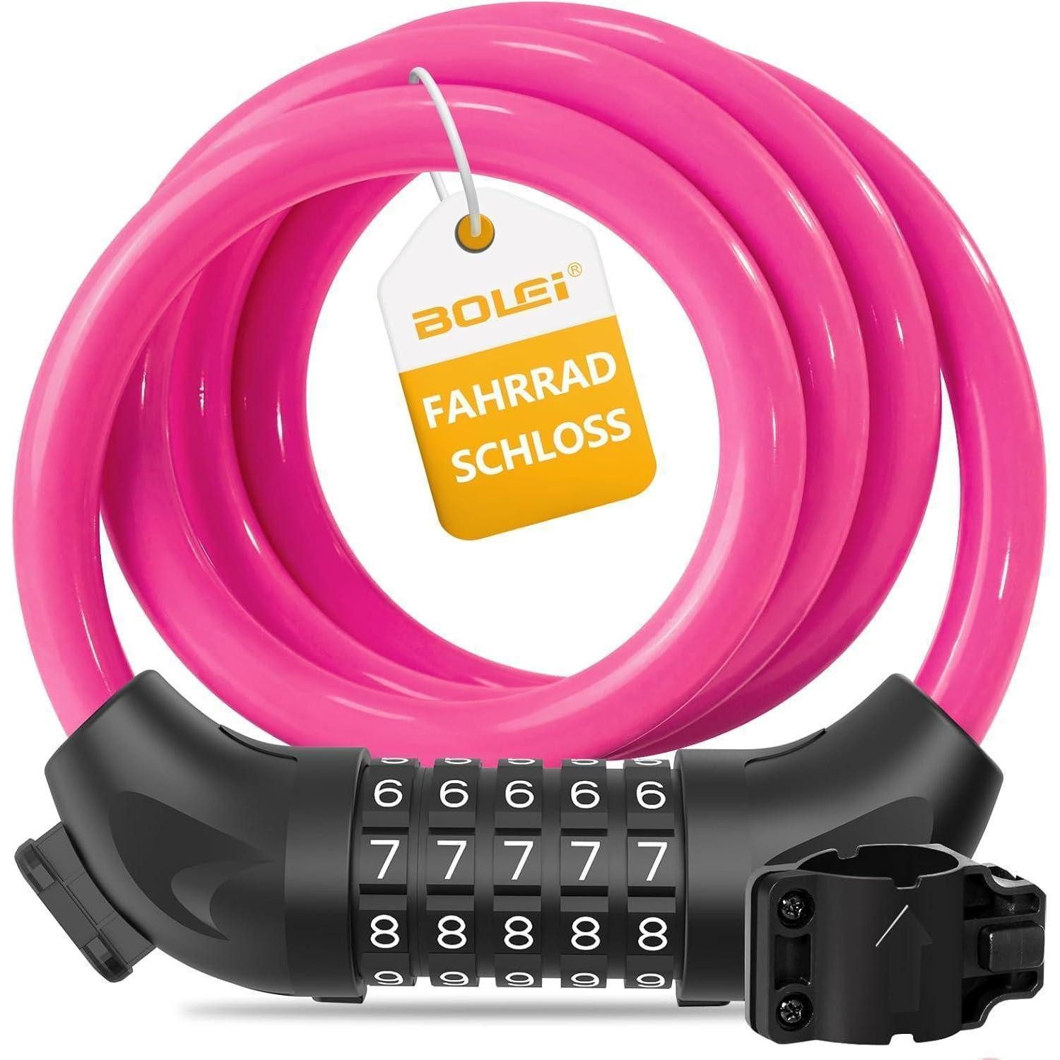 LuxusKollektion Zahlenkabelschloss Fahrradschloss Kabelschloss Zahlencode 12mm 120cm 5stellig Rosa