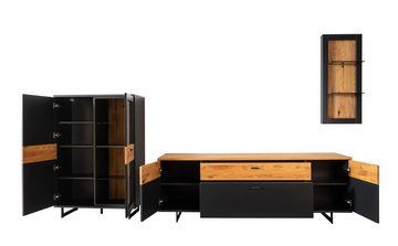 MCA furniture Wohnwand Wohnwand Cesena 1, Wildeiche / schwarzgrau, 3-teilig, LED Beleuchtu, (3-St)