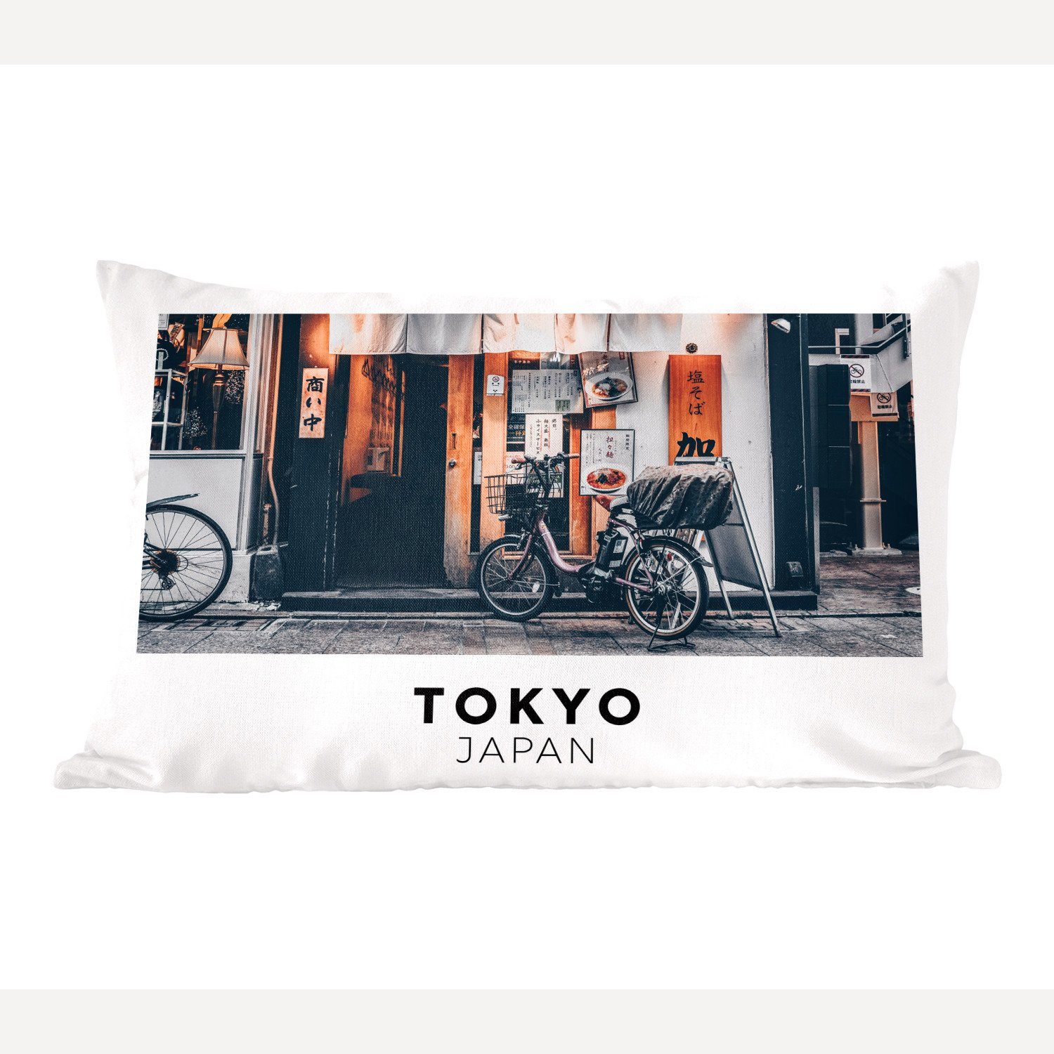 mit Dekokissen - Dekokissen Japan Fahrrad, MuchoWow Wohzimmer Schlafzimmer Zierkissen, Füllung, Dekoration, Tokio -