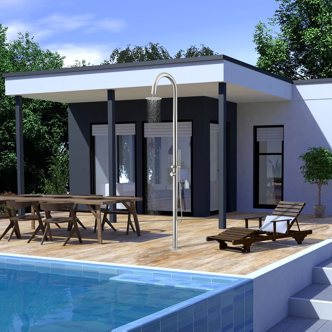 Euroshowers GmbH Gartendusche Außendusche Pooldusche aus Edelstahl für den Garten, Pure Classic