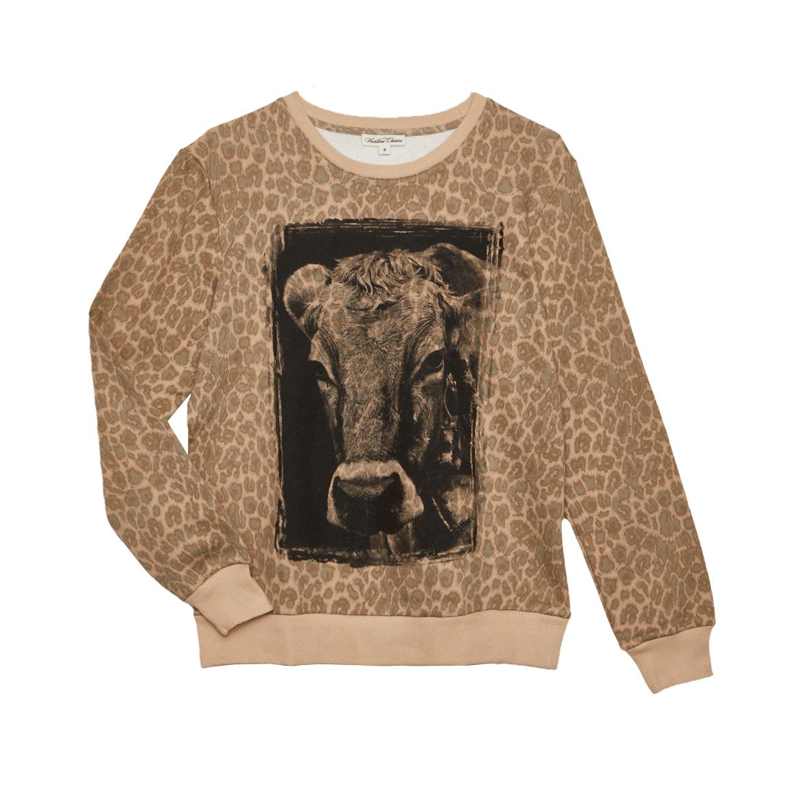 vronikaa Trachtenshirt Damen Sweatshirt Leo-Print mit Kuh-Motiv – Oversize Pullover Moderne Tracht Volksfest