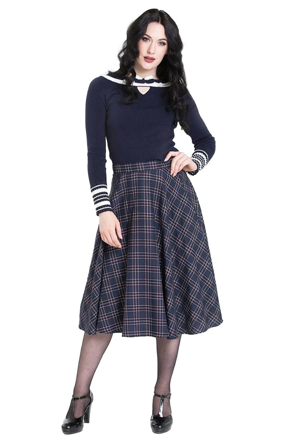 Hell Bunny A-Linien-Rock Peebles 50's Skirt Tartan Blau Kariert Retro Vintage Rockabilly