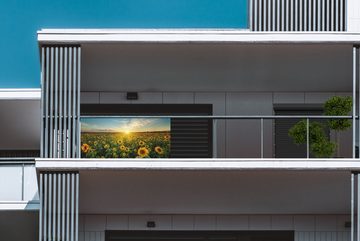 MuchoWow Balkonsichtschutz Sonnenuntergang - Blumen - Sonnenblume - Horizont - Landschaft (1-St) Balkonbanner, Sichtschutz für den Balkon, Robustes und wetterfest