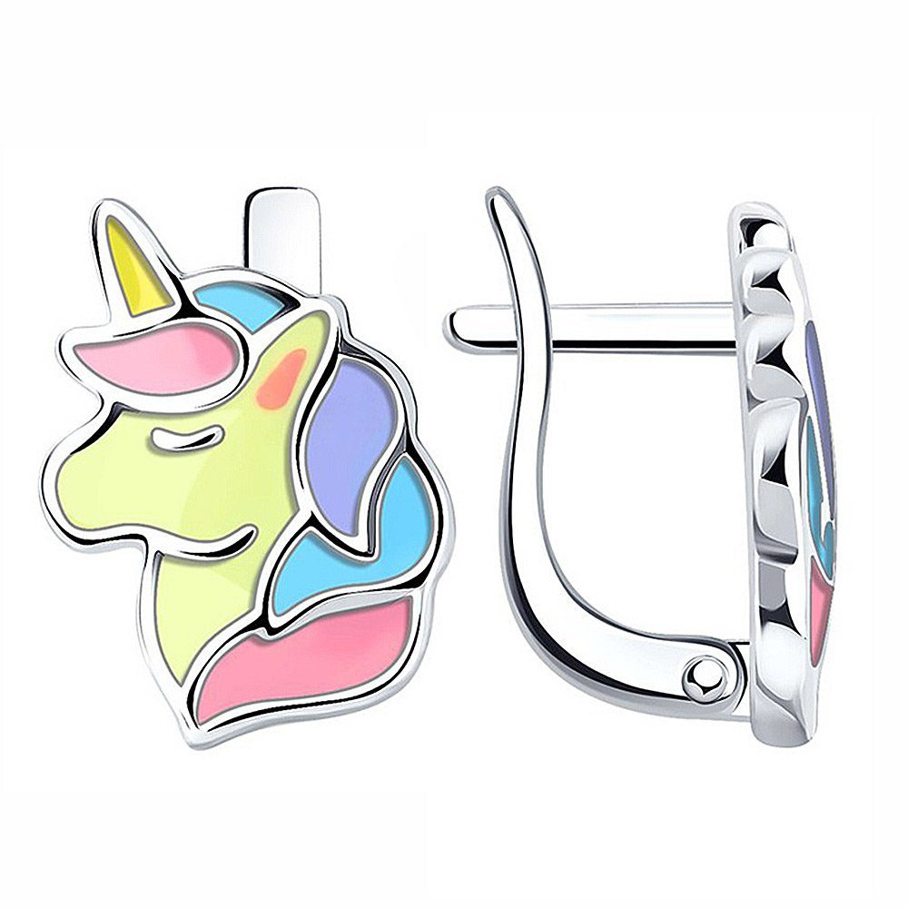 SOKOLOV Jewelry Paar Ohrhänger Ohrringe aus 925 Silber als Einhorn mit Emaille (Set, 2-tlg), Sterling Silber Silberschmuck für Kinder Mädchen