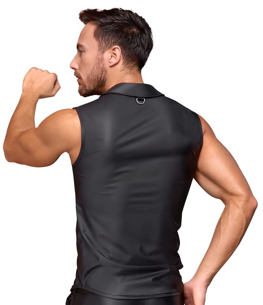 NEK Muskelshirt Shirt mit Brusttaschen im Mattlook - schwarz (1-tlg) Vorne durchgehende Druckknopfleiste