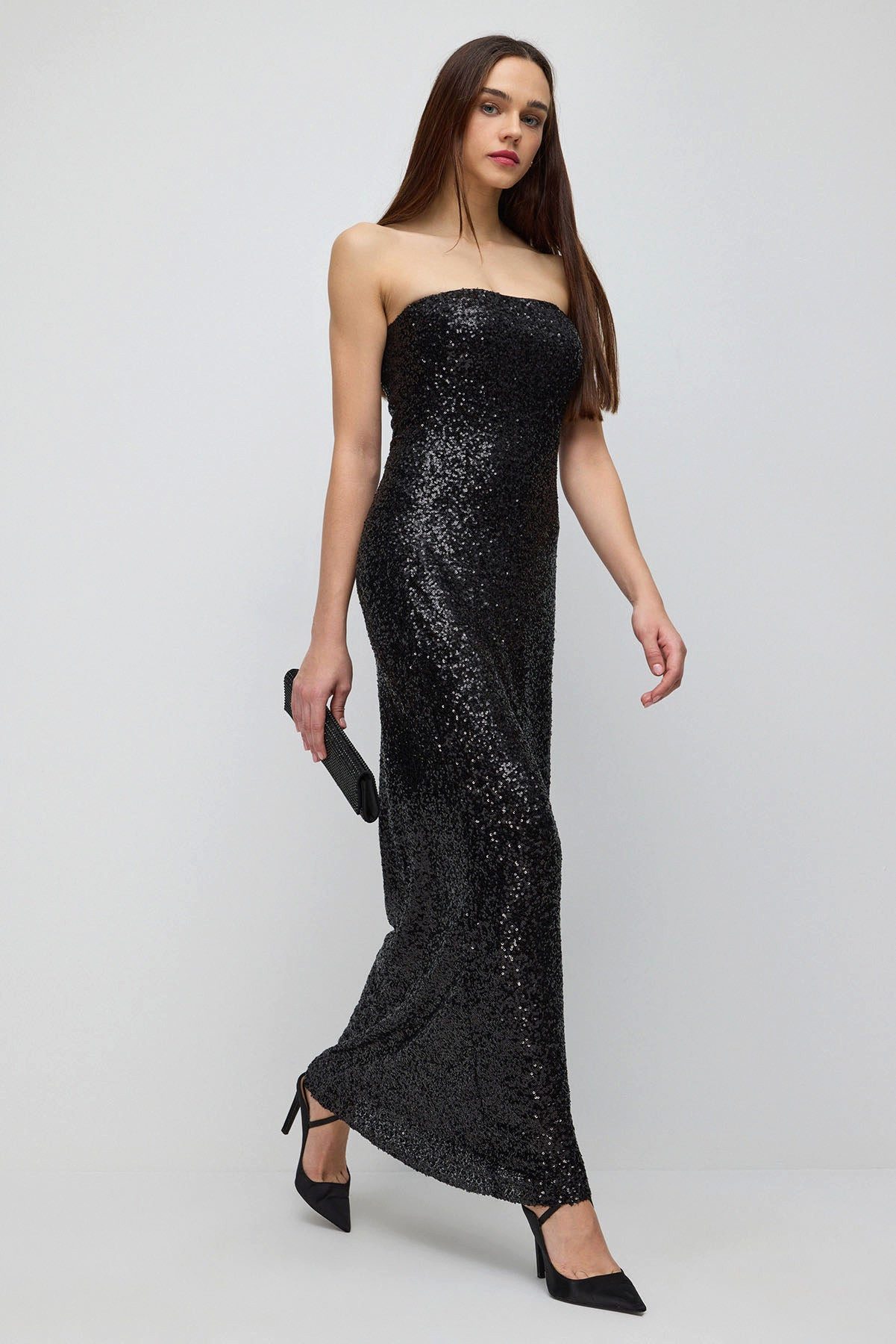 No Matter What Minikleid Schulterfreies Maxikleid aus Payet-Stoff günstig online kaufen