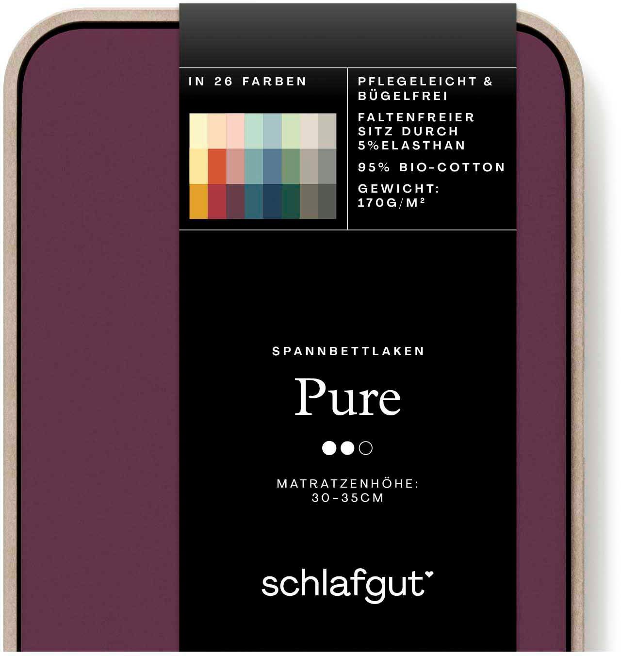 Schlafgut Spannbettlaken PURE Bio-Baumwolle mit Elasthan, 170 g/m², Bettlaken, Spannbetttuch, Jersey, Gummizug: rundum, (1 Stück), PREMIUM Laken für Matratzen bis 30cm Höhe, dehnbar blickdicht, straff