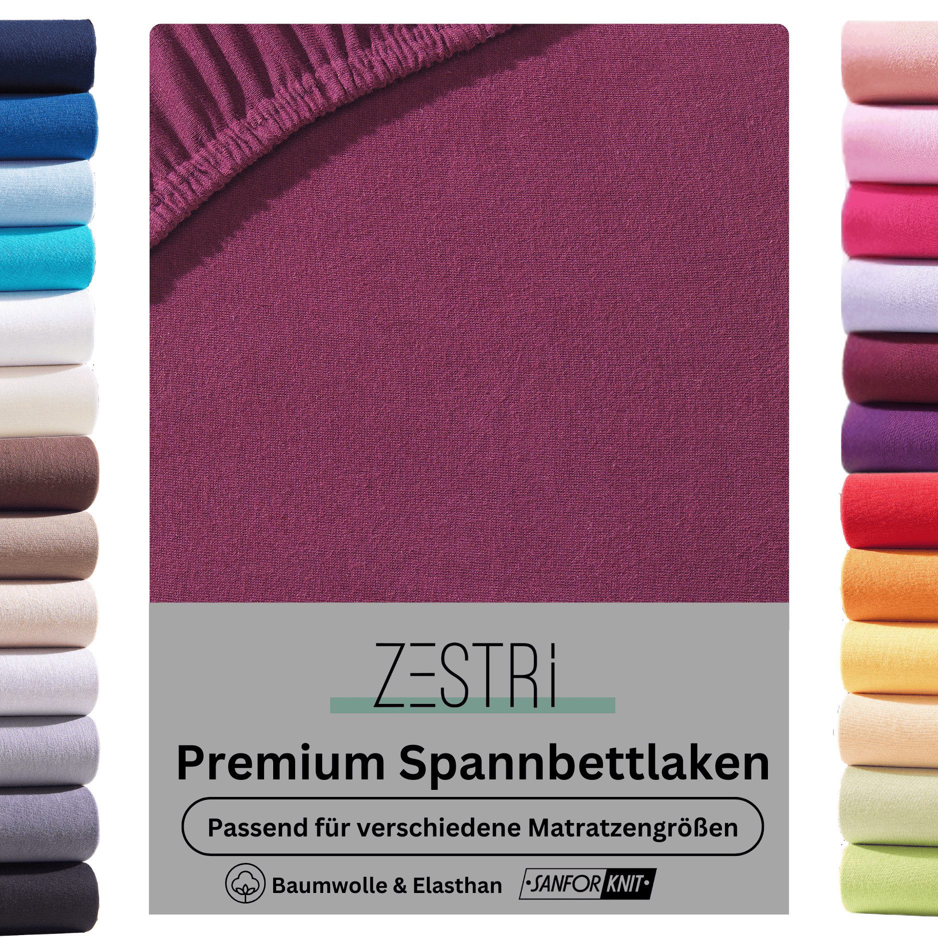 Zestri Spannbettlaken für Boxspringbett Wasserbett 140x200 180x200 cm Baumwolle mit Elasthan, Gummizug: rundum, bis 40cm Steghöhe, auch für Wasserbetten