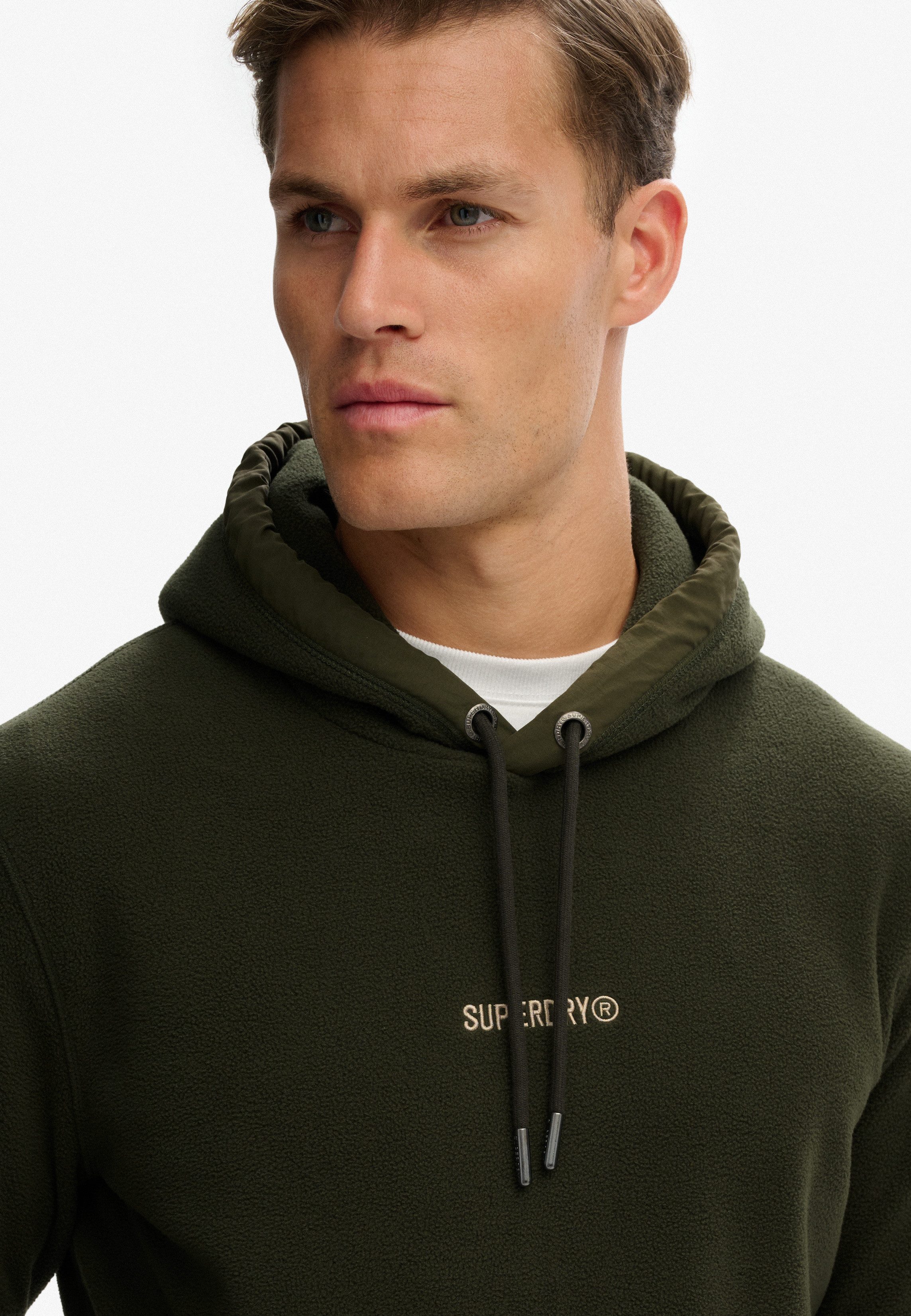 Superdry Kapuzensweatshirt MICRO LOGO FLEECE HOOD aus angerauter Sweatware, Loose Fit, mit Kordelverschluss