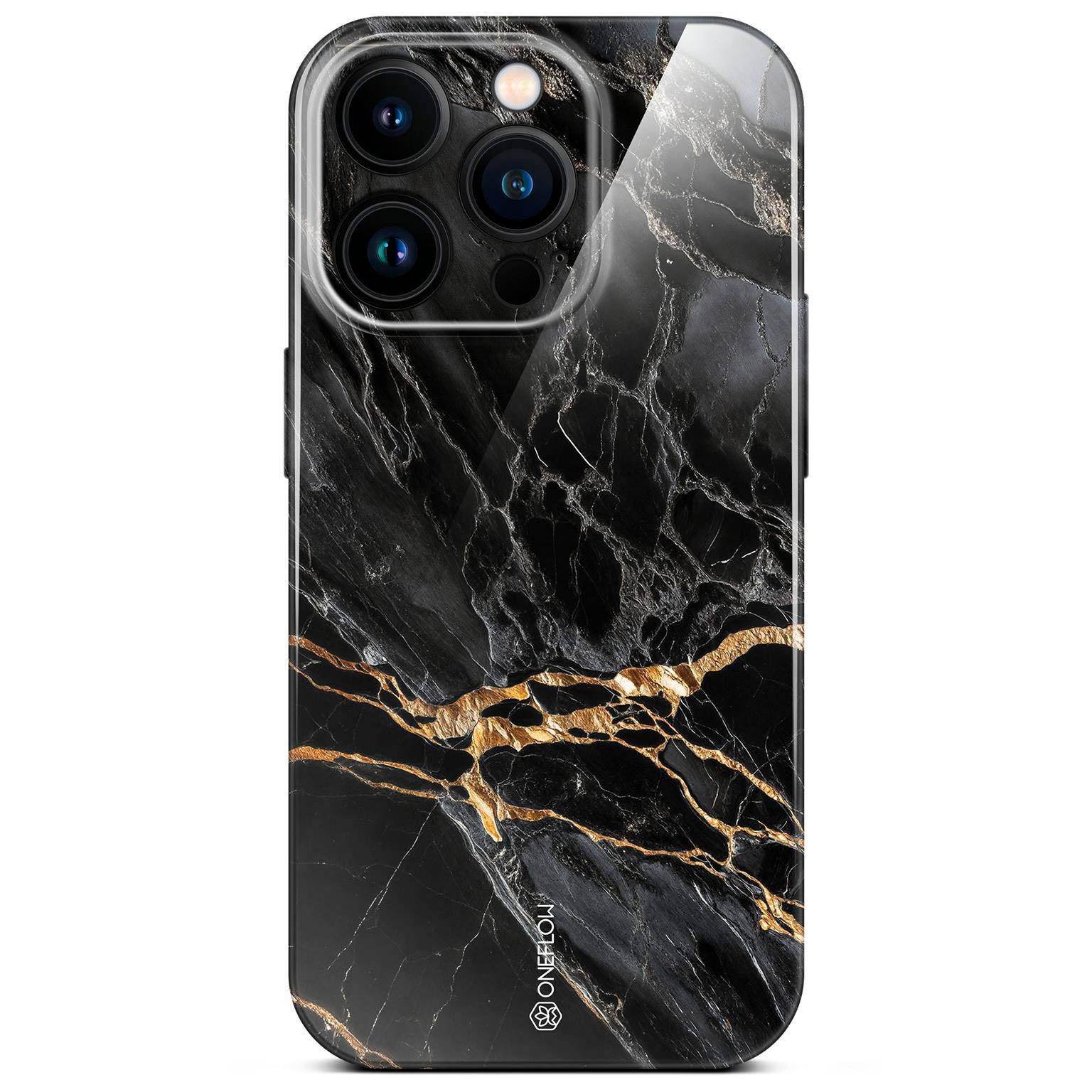 ONEFLOW Handyhülle für iPhone 14 Pro Hülle Marmor Bliss Cover Gold Black 6,1 Zoll, Handy Schutz Backcover Handytasche Case Schutzhülle mit Kameraschutz