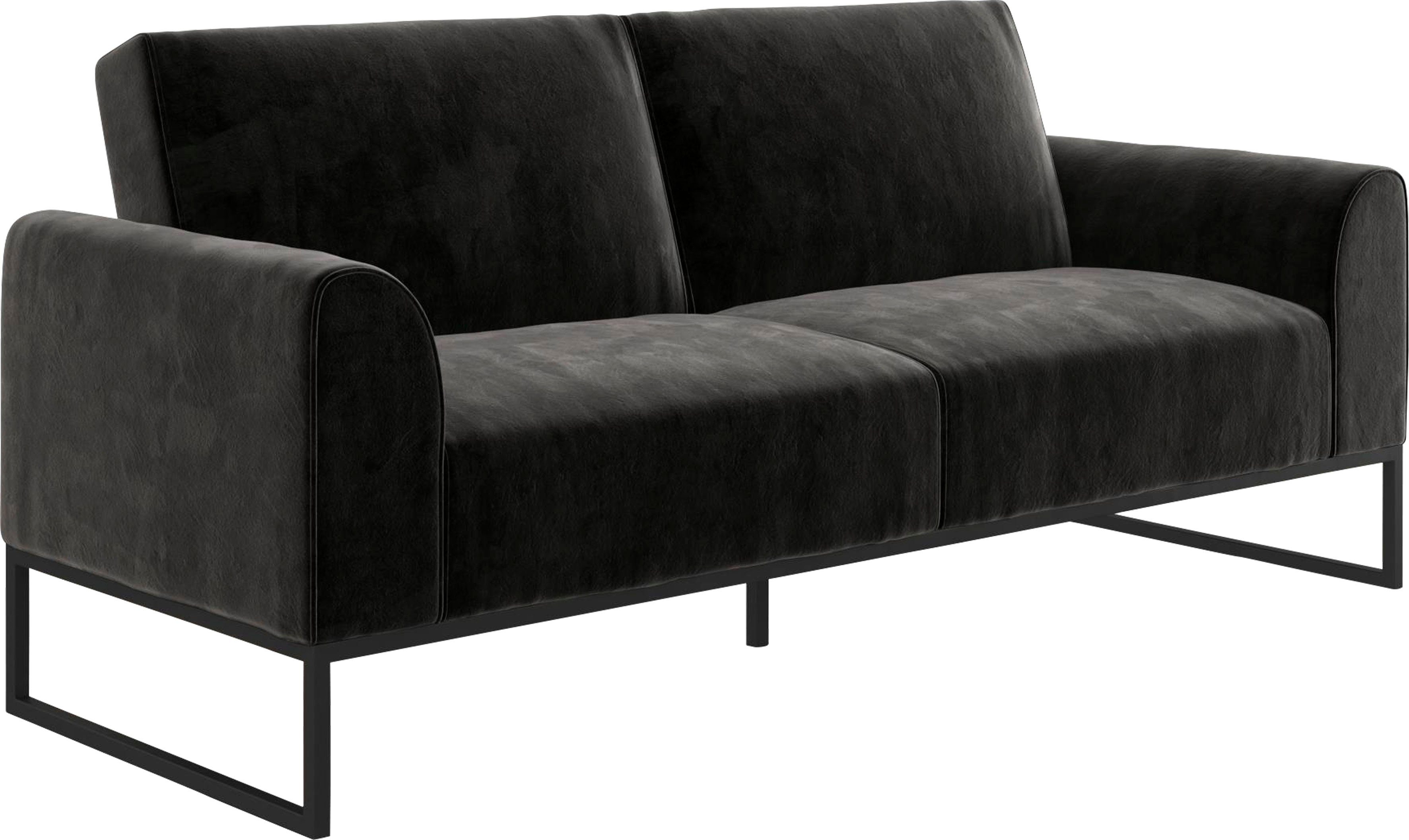 Cosmopolitan CosmoLiving by Rückenlehne Sitzhöhe Schlaffunktion, Teile, Veloursstoff, cm schwarz Adley, Schlafsofa 1 2-teilig, 47,5