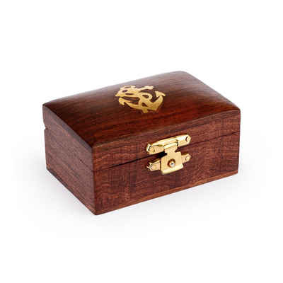 NKlaus Aufbewahrungsbox Maritim Aufbewahrungsbox aus Holz und Messing gold 7,5x5x3,7cm Aufbewa (Lieferumfang: 1 Stück)