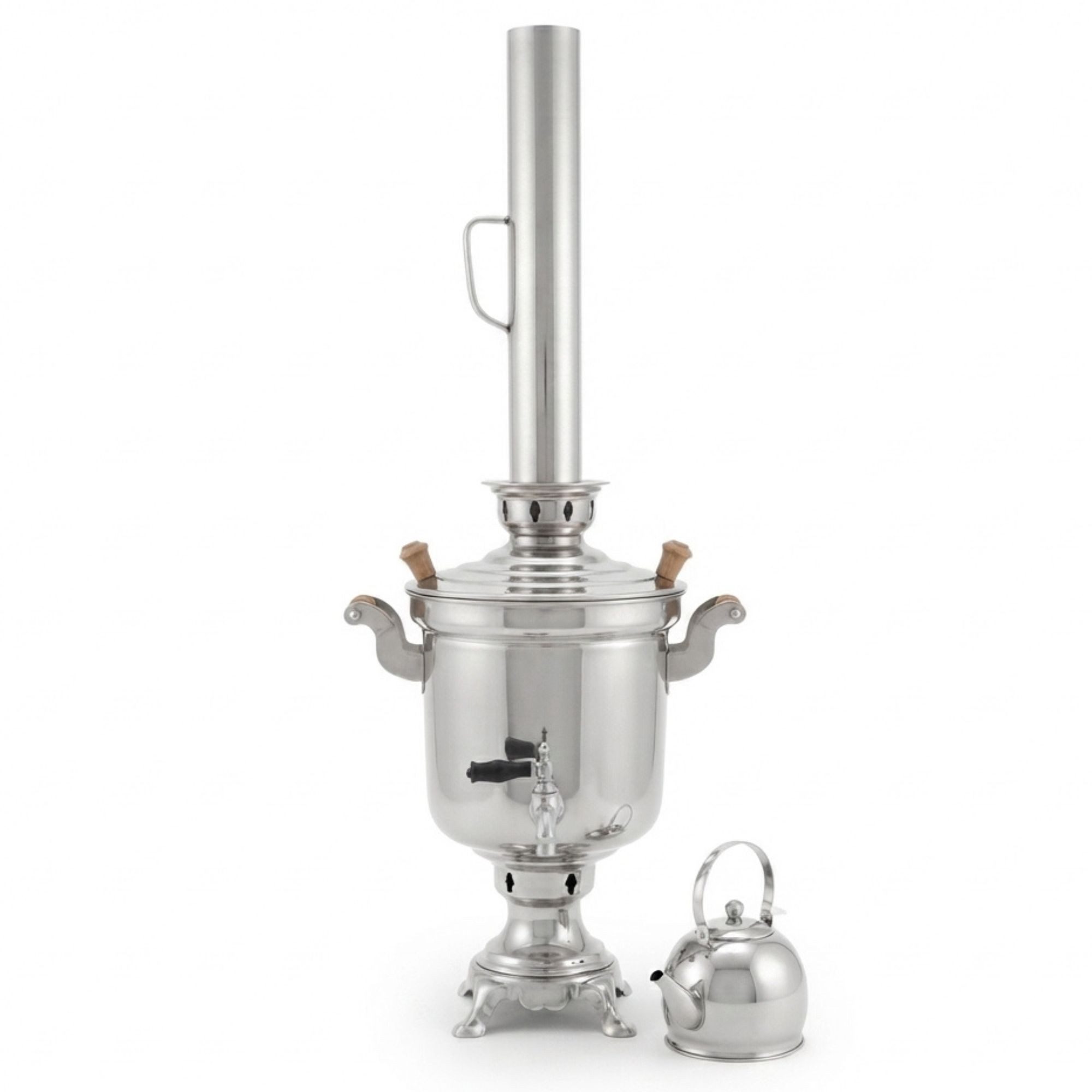 BIG-PAN Wasserkessel Edelstahl Holzfeuer-Samowar 5 Liter Schornstein Teekanne 1 Liter Sieb, Edelstahl (Holzfeuer-Samovar, Teekocher Teemaschine), Tea Maker with – Bild 3 von 5