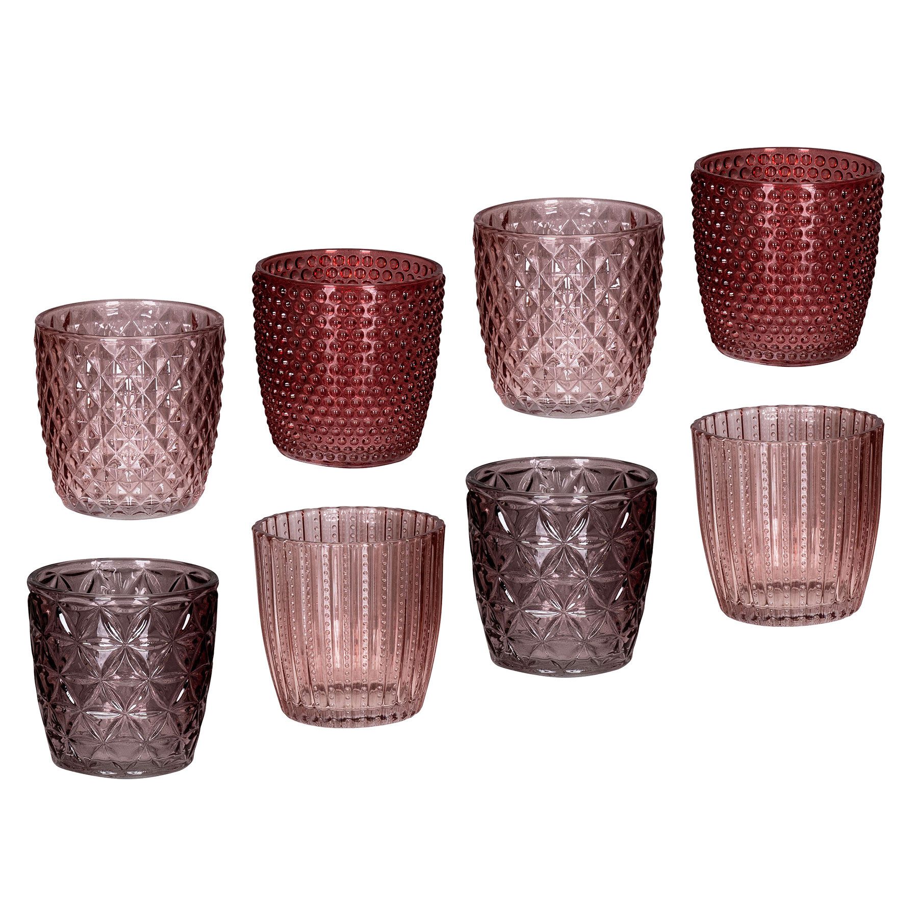 Levandeo® Teelichthalter, 8er Set Windlicht H7,5cm Glas Rosa Rot Teelichthalter Tischdeko
