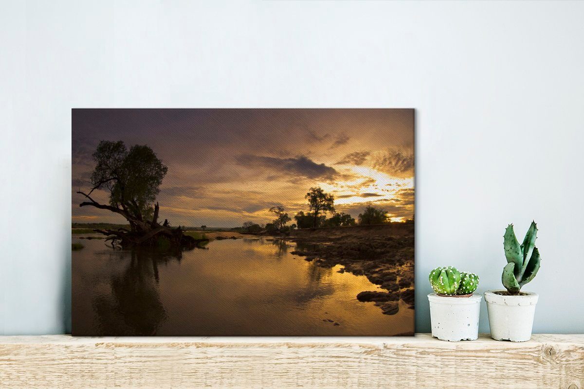 OneMillionCanvasses® Leinwandbild Sonnenaufgang cm Wandbild Zambezi Leinwandbilder, (1 im National Aufhängefertig, Wanddeko, St), Park, Lower 30x20