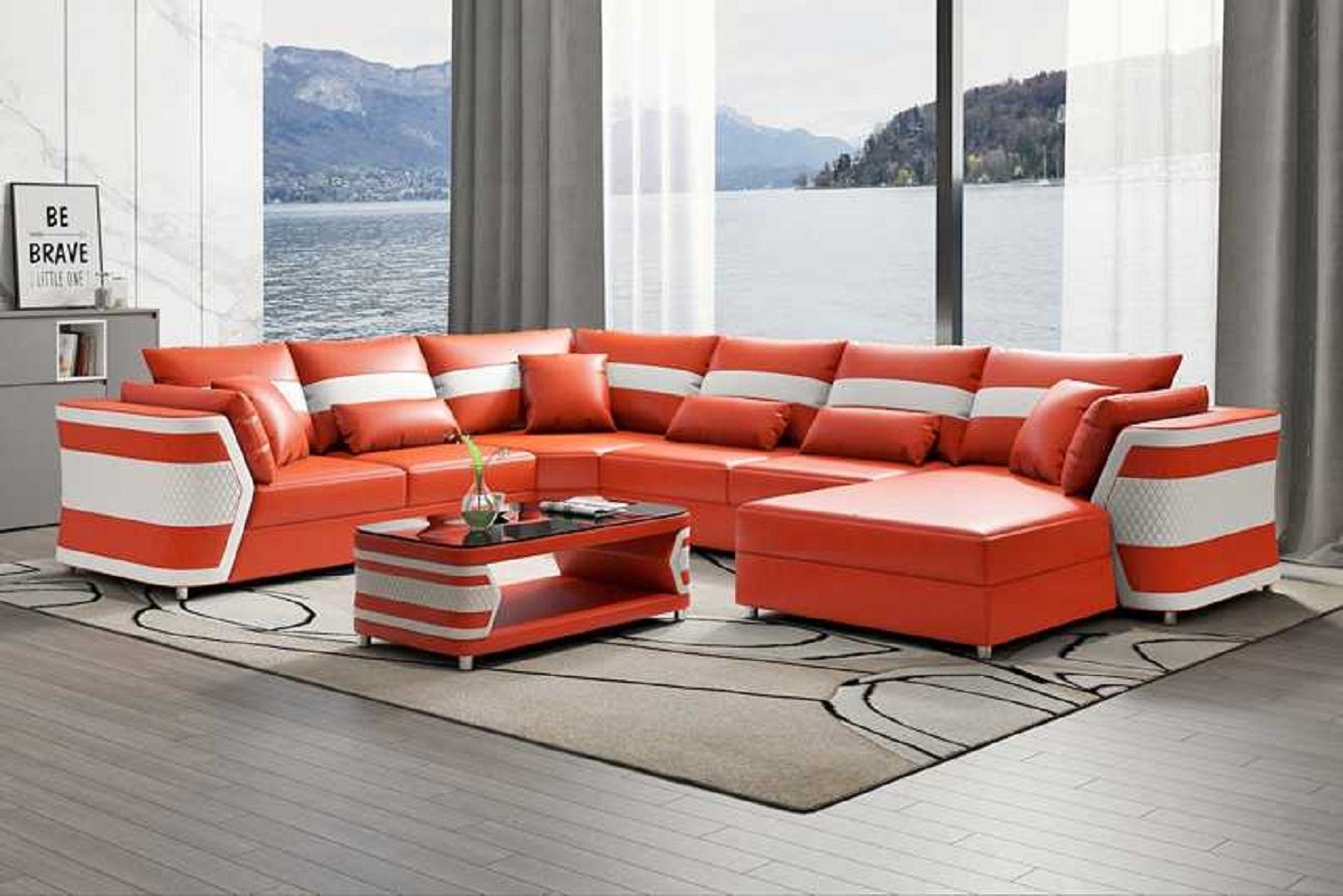 JVmoebel Ecksofa Sofa Teile, Made Groß Wohnlandschaft U Form Orange Europe Couchen, Ecksofa in xxl Sofas 4