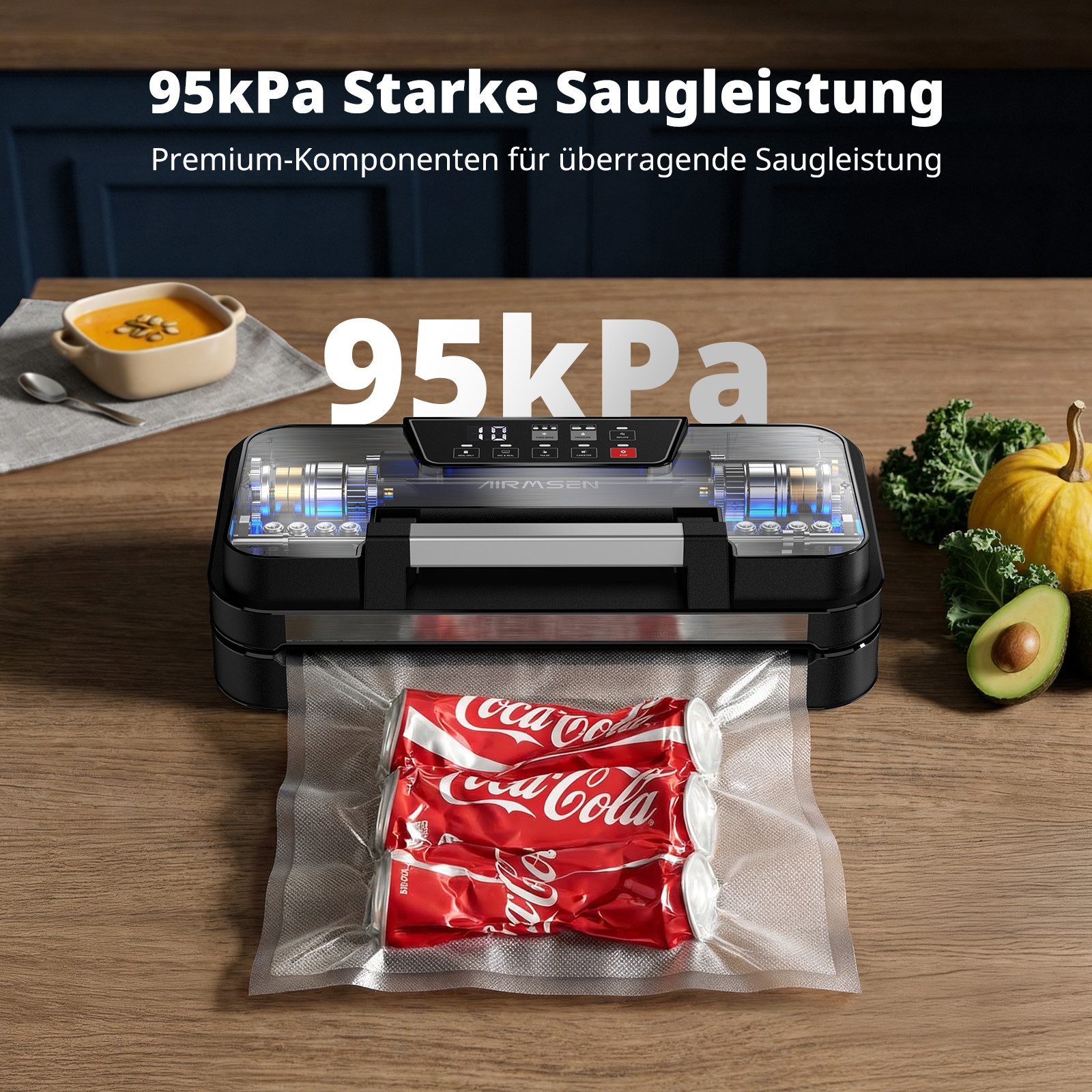 Airmsen Vakuumierer Multifunktionales Vakuumiergerät mit Pulse-Funktion,Inflate-Funktion, 125W, für Folien bis 30 cm Breite,2 Versiegelungszeiten