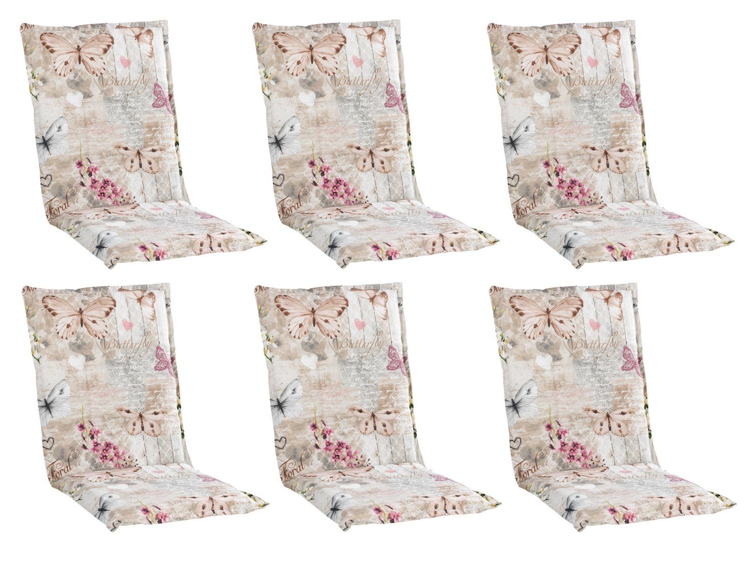 GO-DE Polsterauflage BUTTERFLY, B 50 x L 110 cm, Beige, 6er Set, (Set, 6 St), Подушки для садовых стульев für Mittellehnstühle