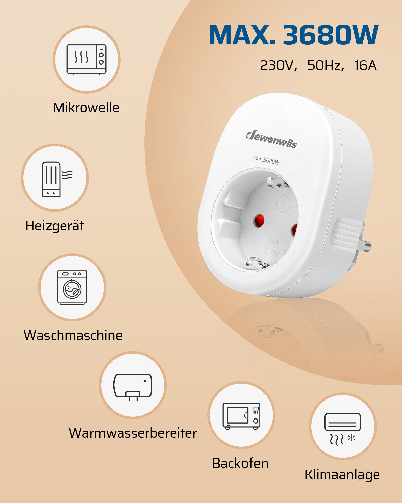 DEWENWILS Funksteckdose mit Fernbedienung, max. 3680 W, 2-St., 1 Steckdose + 2 Fernbedieungen, Erweiterbarer Lichtschalter für Feiertagsdeko, 30M Reichweite