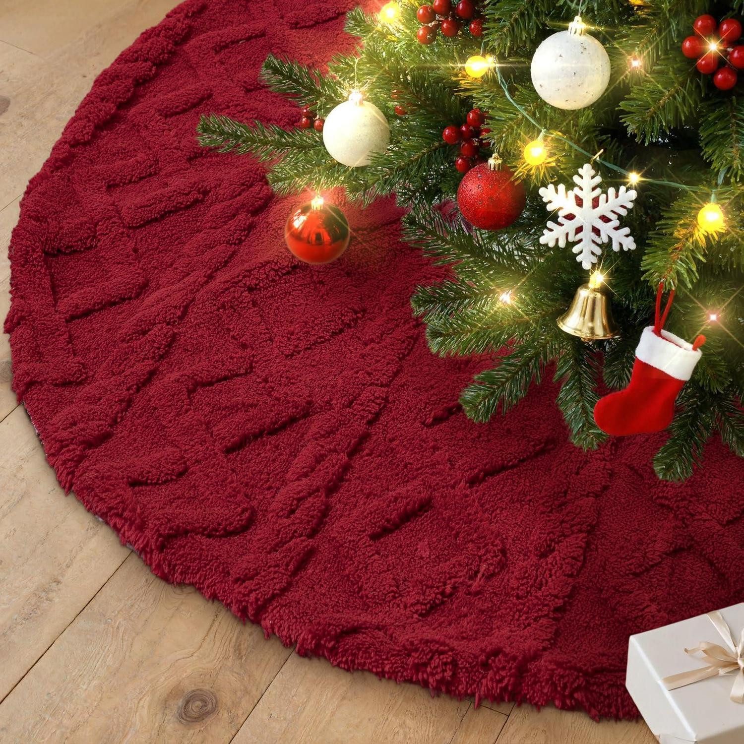 LuxusKollektion Weihnachtsbaumdecke Christbaumdecke rund 120cm rot plüsch
