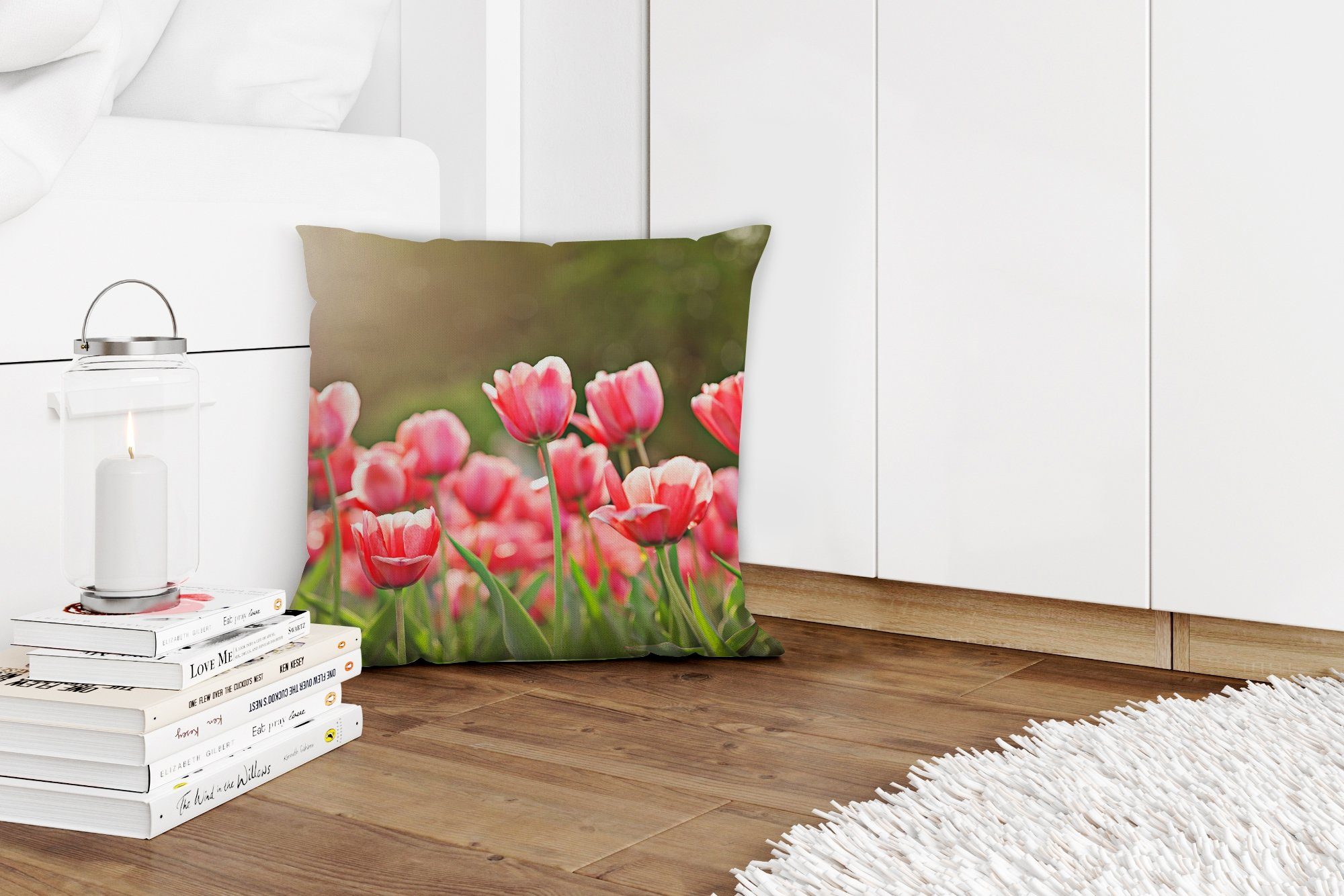 Frühling, Schlafzimmer, mit Dekokissen MuchoWow - Füllung Deko, Sonne - Sofakissen Zierkissen Tulpen Wohzimmer, für