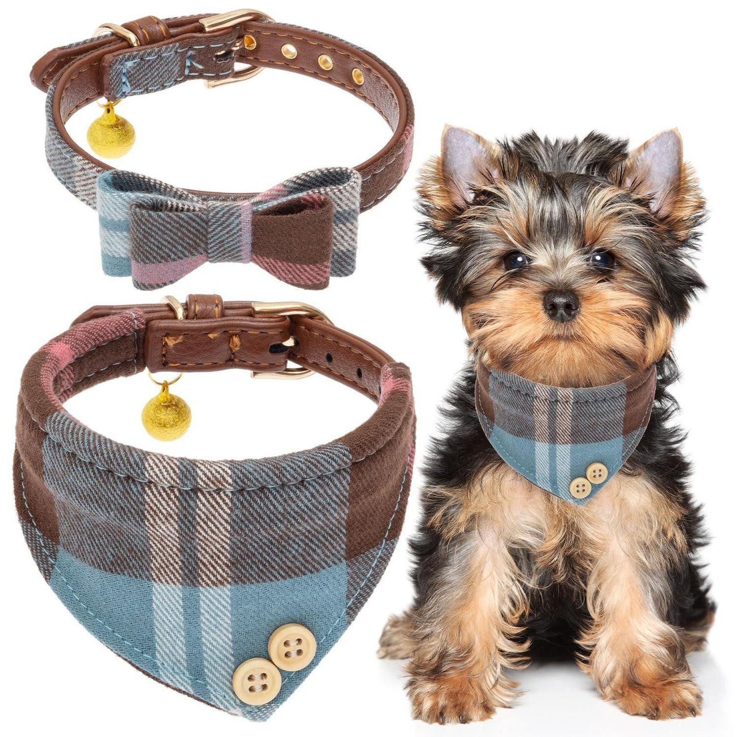 LuxusKollektion Tier-Halsband Hundehalsband mit Fliege & Bandana Blau Klein, Textil