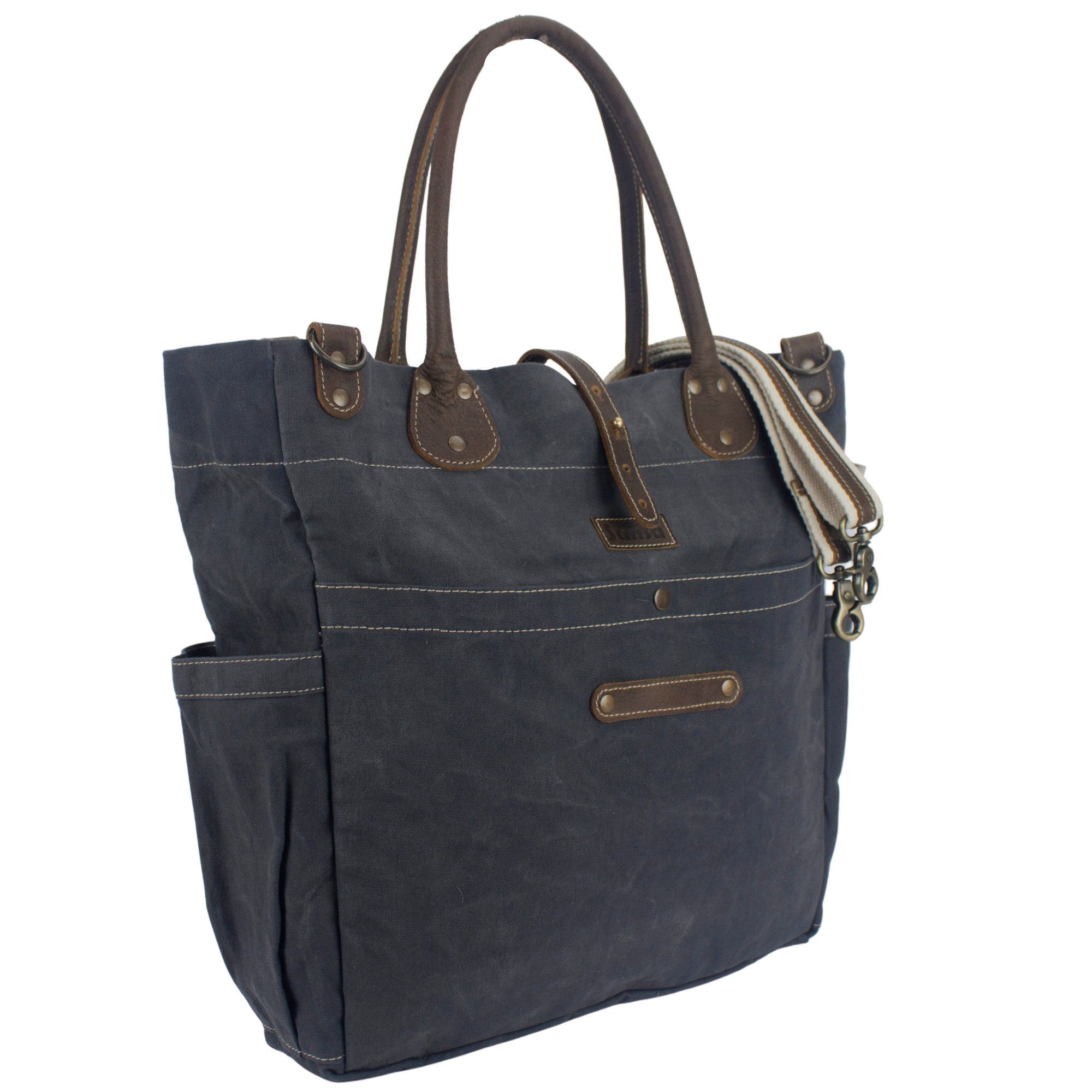 Sunsa Handtasche Damen Handtasche Canvas Schultertasche, Tasche mit Leder Handgriff, schlicht