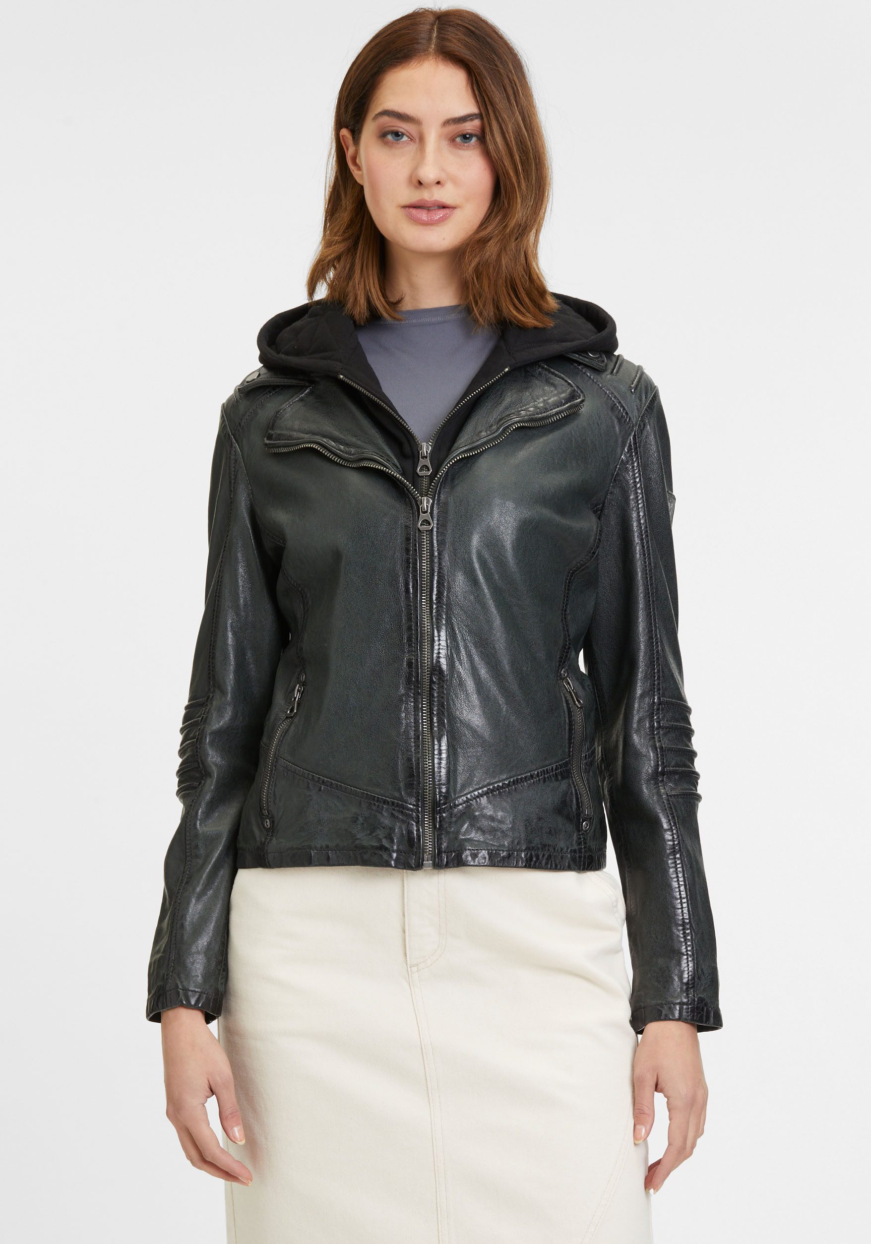 Mauritius Lederjacke GWFlura mti Reißverschluss, Ziuerpaspeln, günstig online kaufen