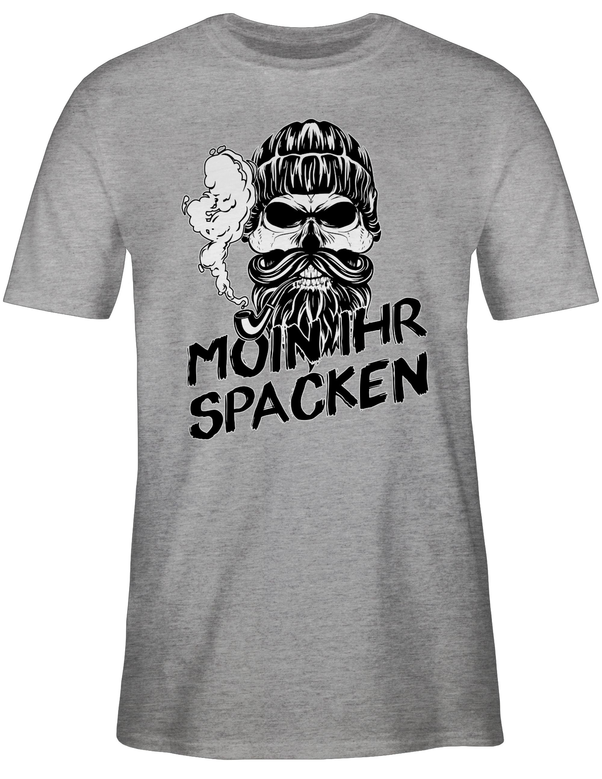 Norddeutsch T-Shirt meliert Spacken Statement Sprüche Shirtracer Totenkopf ihr Geschenke Grau 03 Moin