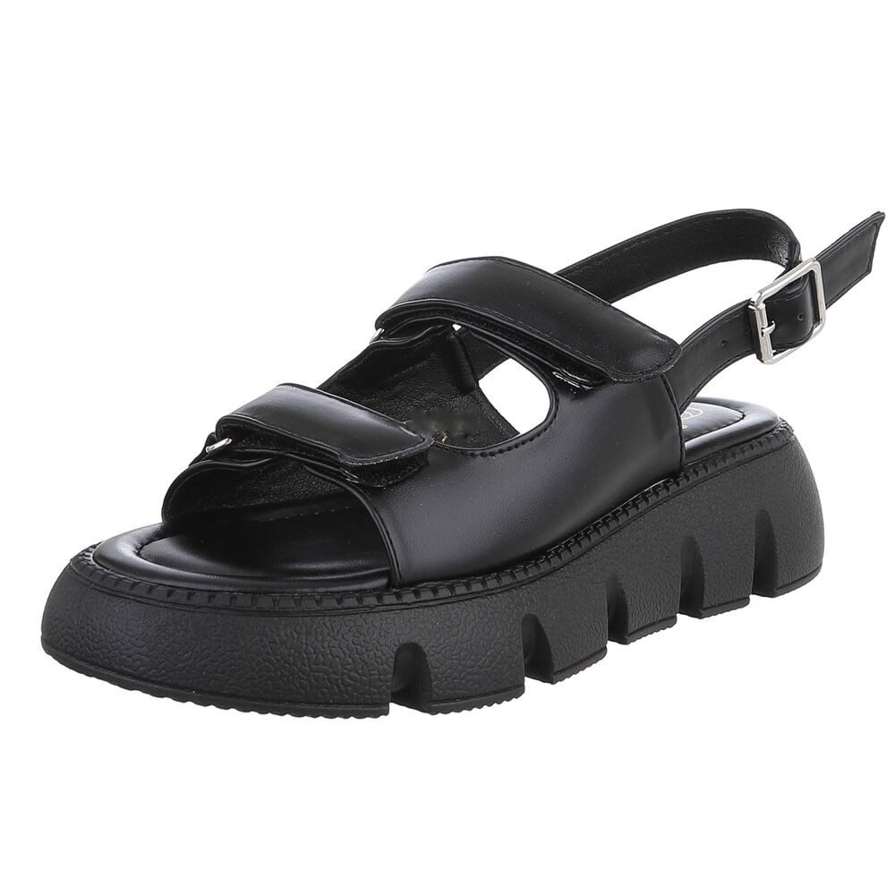 Ital-Design Kunstleder Sandalen mit Klettverschluss für Damen Plateausandaletten (89372569) Keilabsatz/Wedge Keilsandaletten in Schwarz
