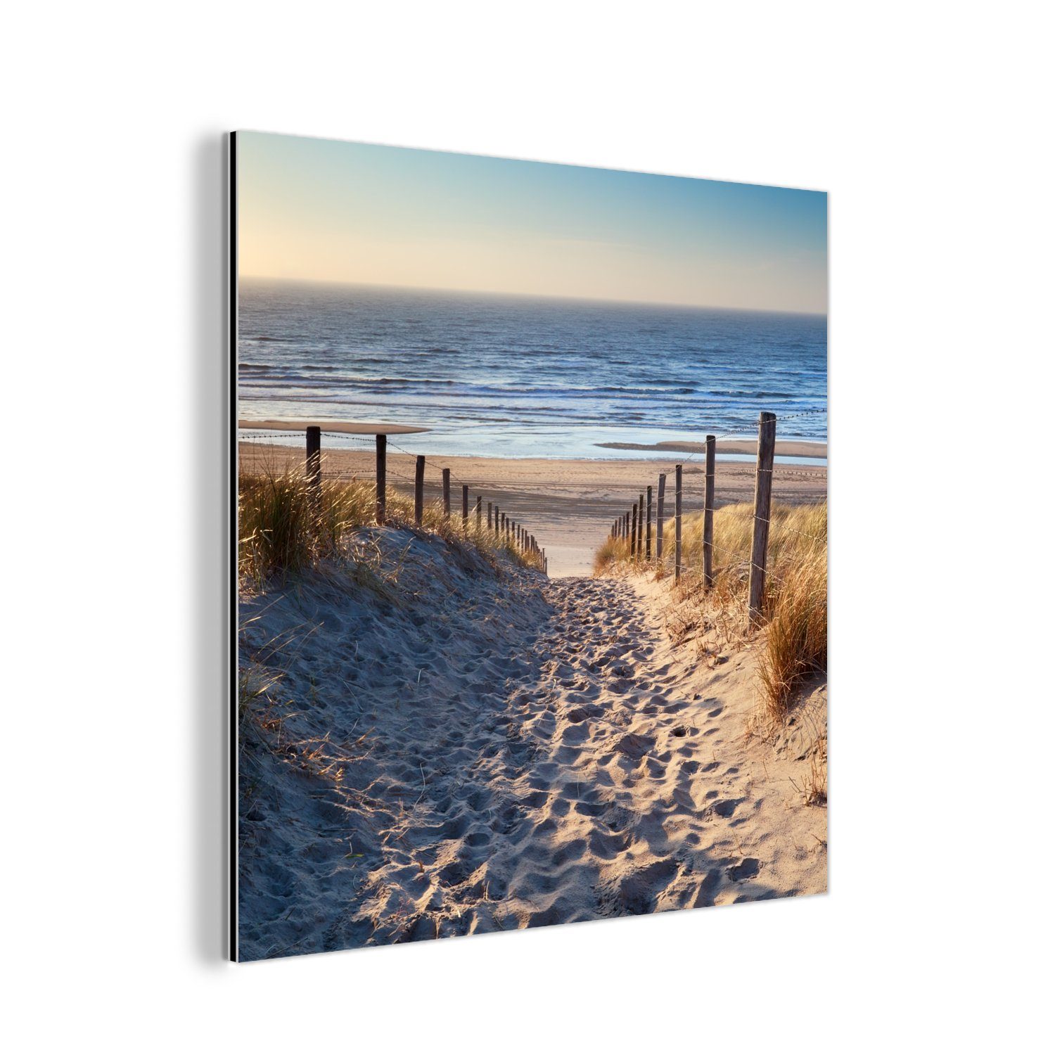 St), - Alu-Dibond-Druck, Strand MuchoWow - (1 Aluminium - Dünen Meer aus Sonne, Gemälde - Niederlande Metallbild Metall, deko