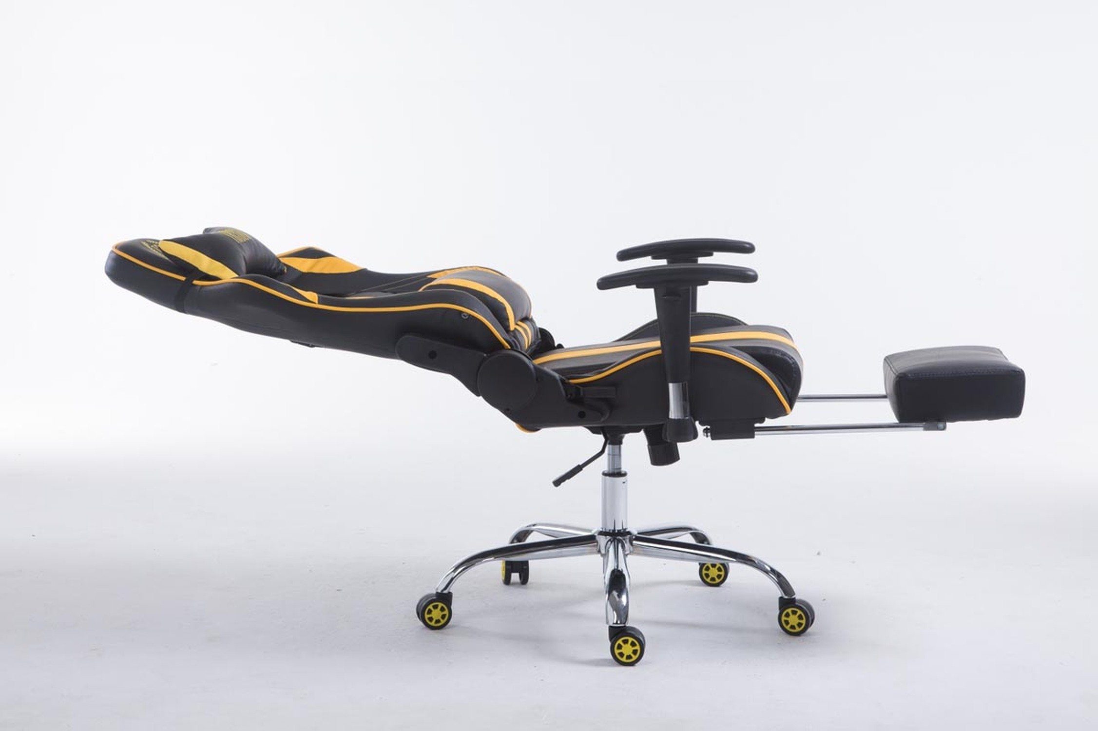 höhenverstellbar - Rückenlehne Gamingstuhl, Kunstleder (Schreibtischstuhl, bequemer Limitless-2 drehbar Racingstuhl, chrom Chefsessel), mit Gestell: schwarz/gelb Gaming-Stuhl Drehstuhl, Sitzfläche: - - TPFLiving Metall 360°